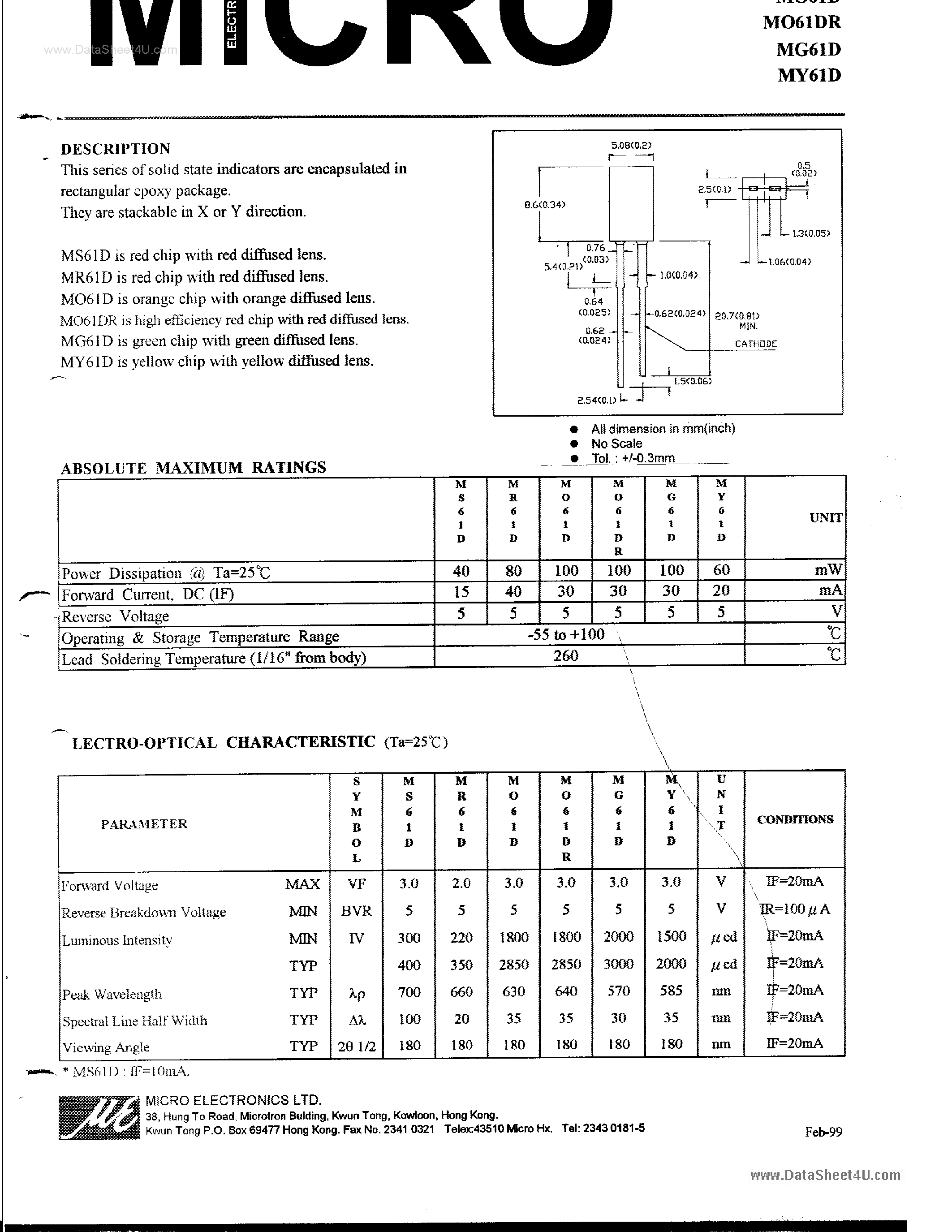 Datasheet MO61D - SOLID STATE INDICATORS ARE ENCAPSULATED page 1
