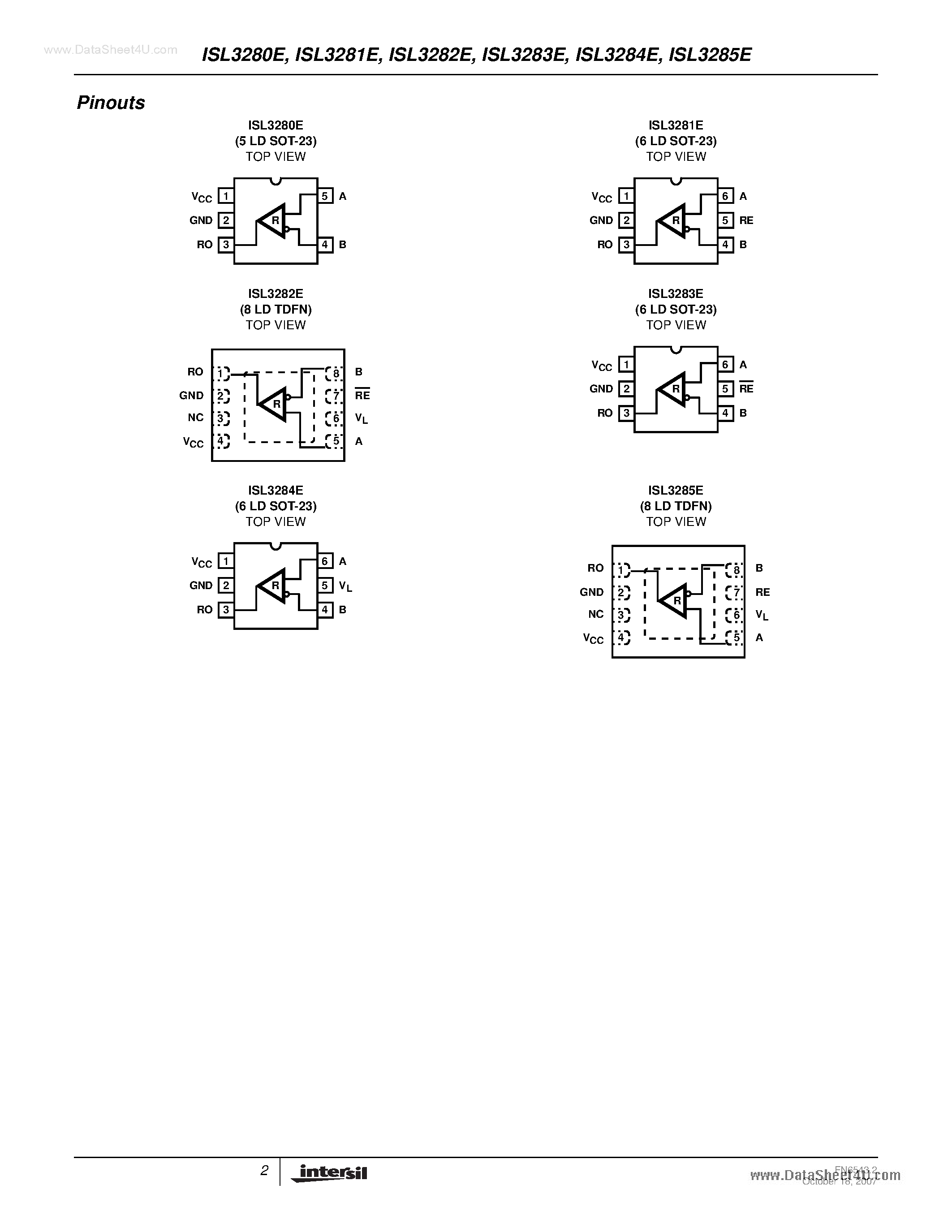 Datasheet ISL3280E page 2 Datasheet ISL3280E - (ISL3280E - ISL3285E) RS-485/RS-422 Receivers page 2