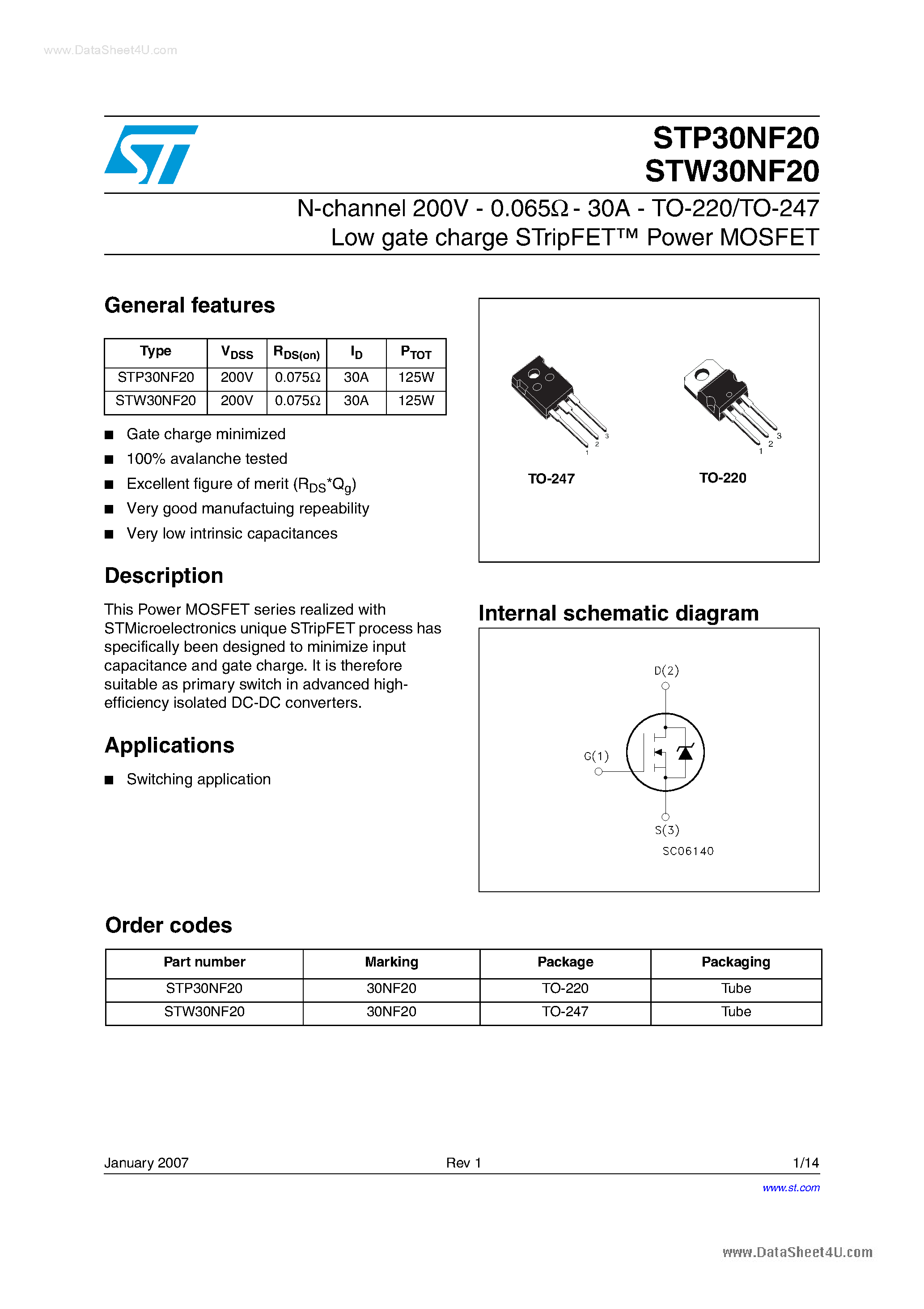 Datasheet STW30NF20 - Package A free-form text description of the package type page 1