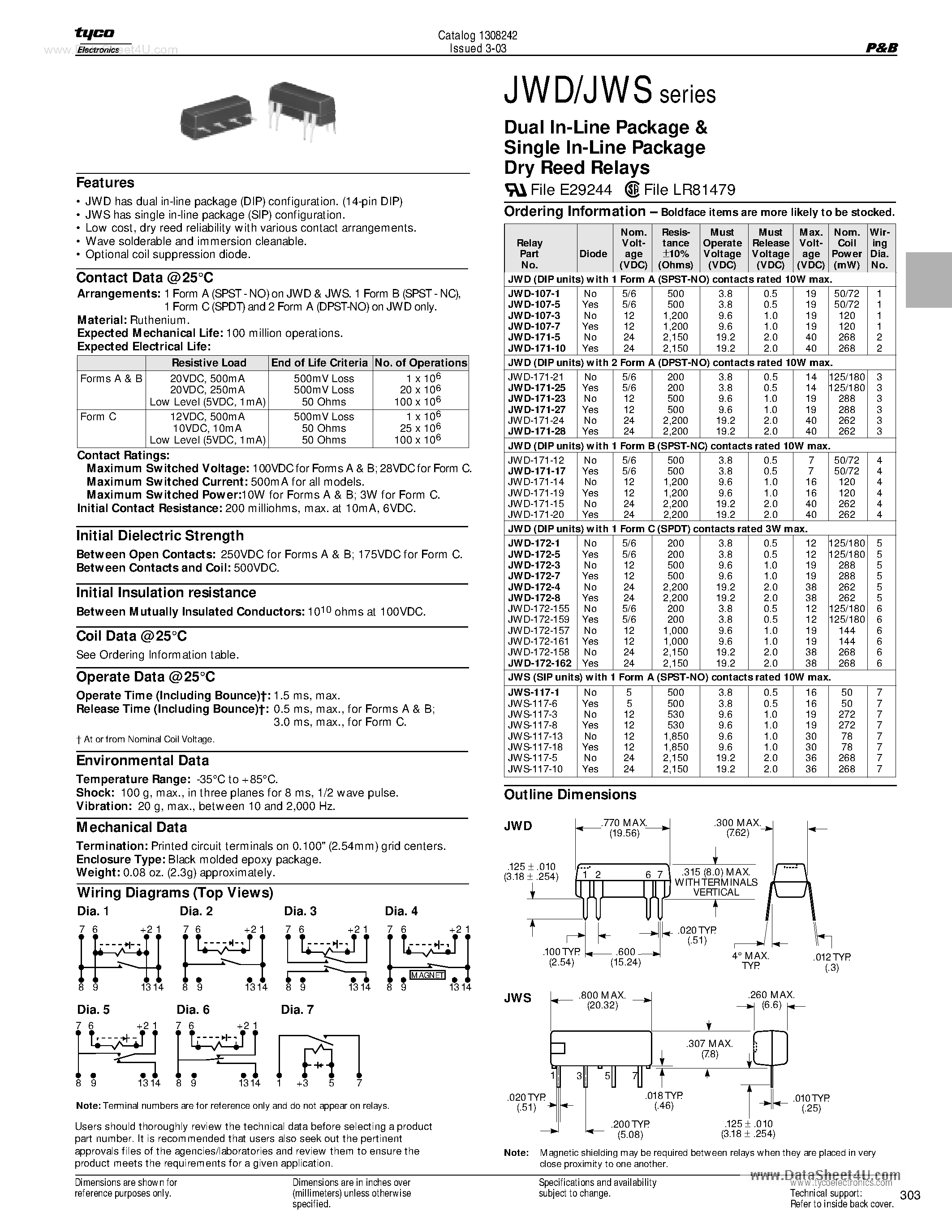 Datasheet JWD-107-1 page 1 Datasheet JWD-107-1 - In-Line Package and Relay page 1