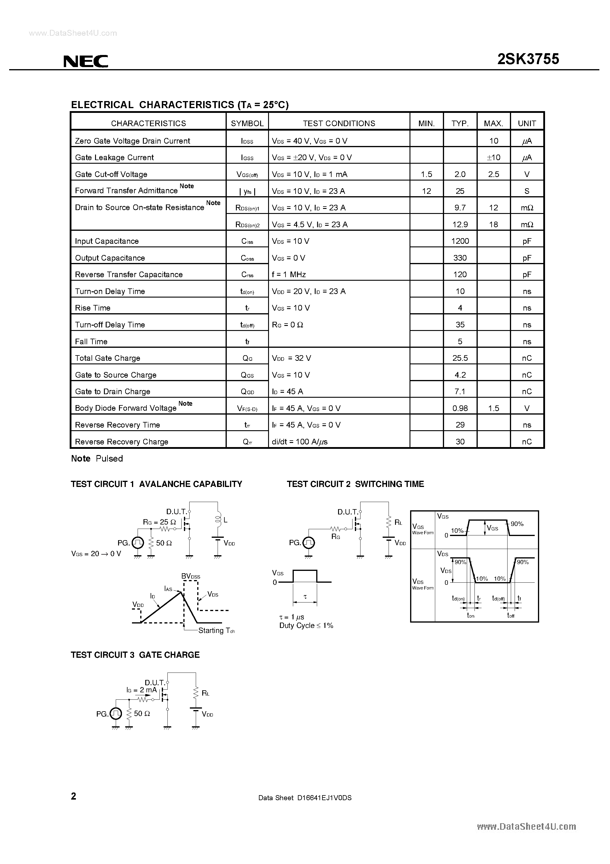 Datasheet 2SK3755 - SWITCHING N-CHANNEL POWER MOSFET page 2