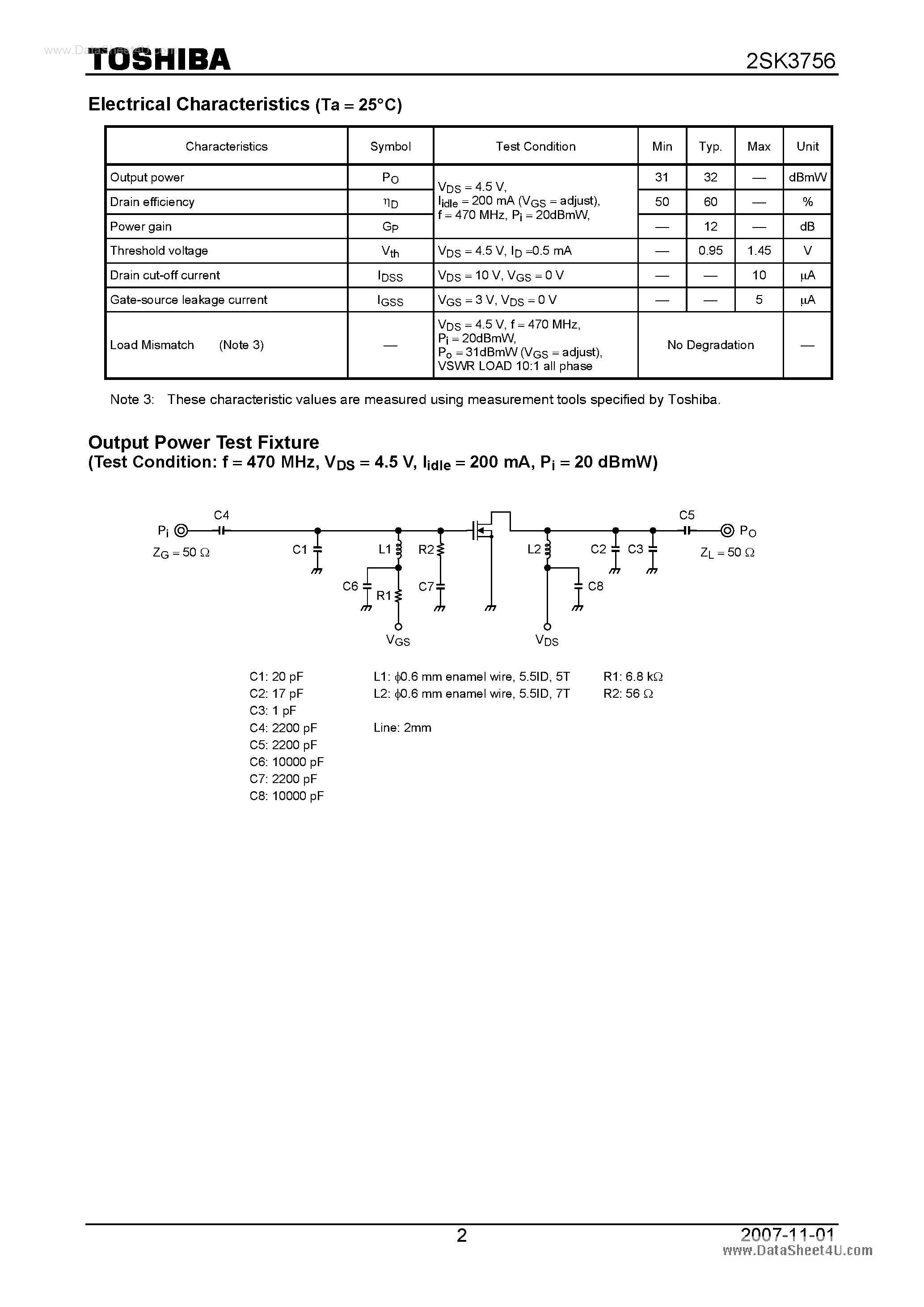 Datasheet 2SK3756 - Silicon N Channel MOS Type VHF- and UHF-band Amplifier Applications page 2