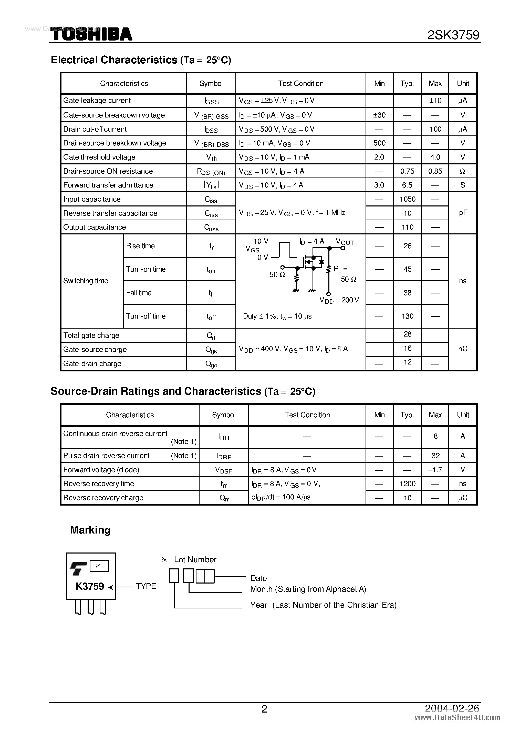 Datasheet 2SK3759 - Field Effect Transistor Silicon N Channel MOS Type page 2