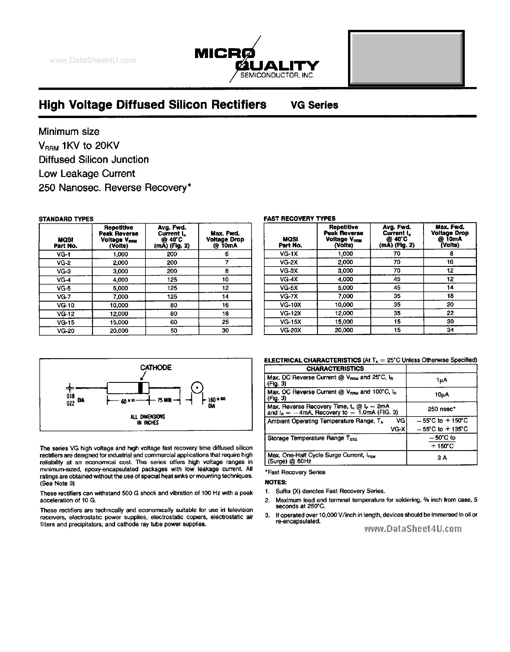 Datasheet VG7X page 1 Datasheet VG7X - High Voltage Diffused Silicon Rectifiers page 1