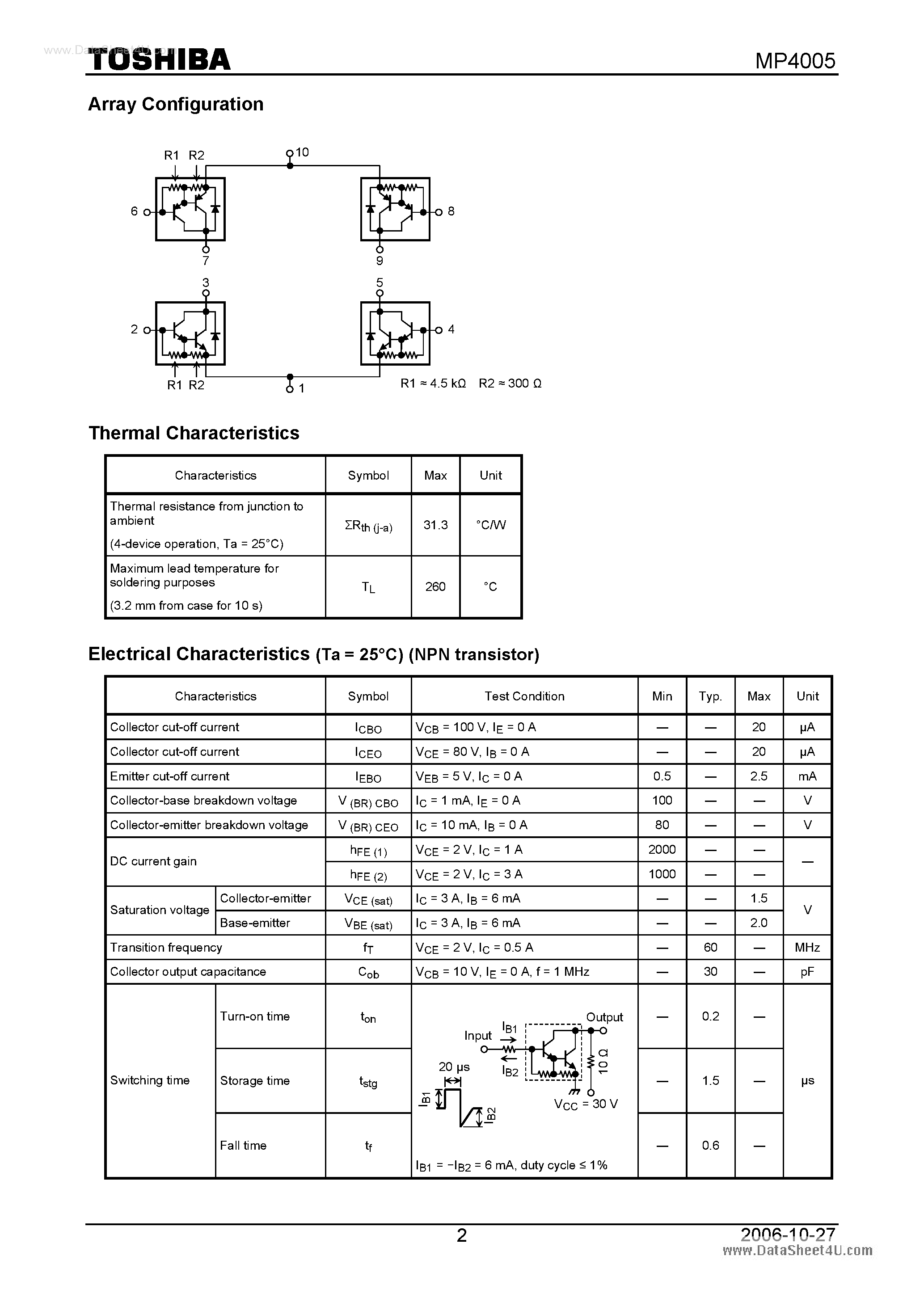 Datasheet MP4005 page 2 Datasheet MP4005 - High Power Switching Applications page 2