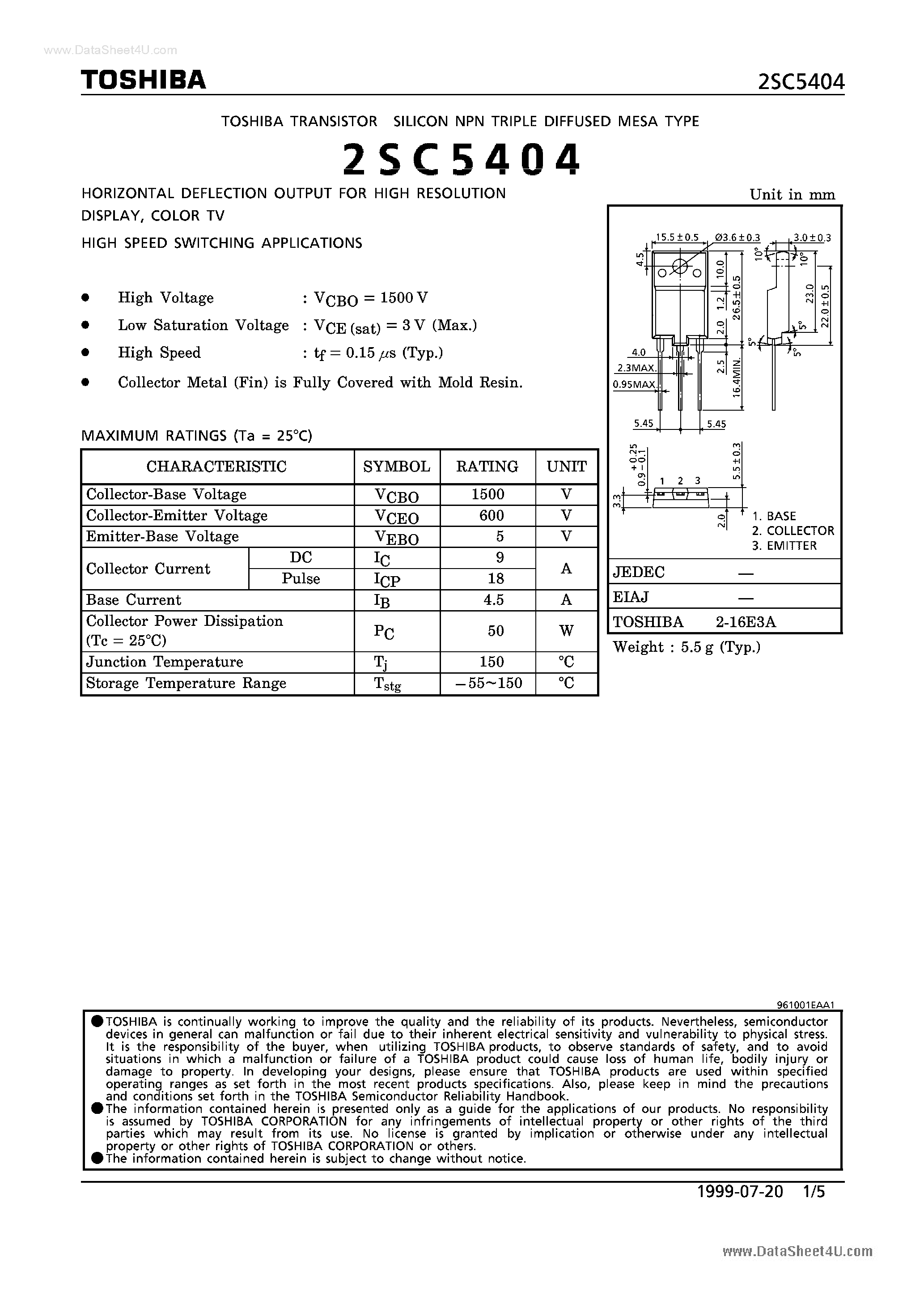 Даташит на микросхему C5404 страница 1 Даташит C5404 - Search -----> 2SC5404 страница 1
