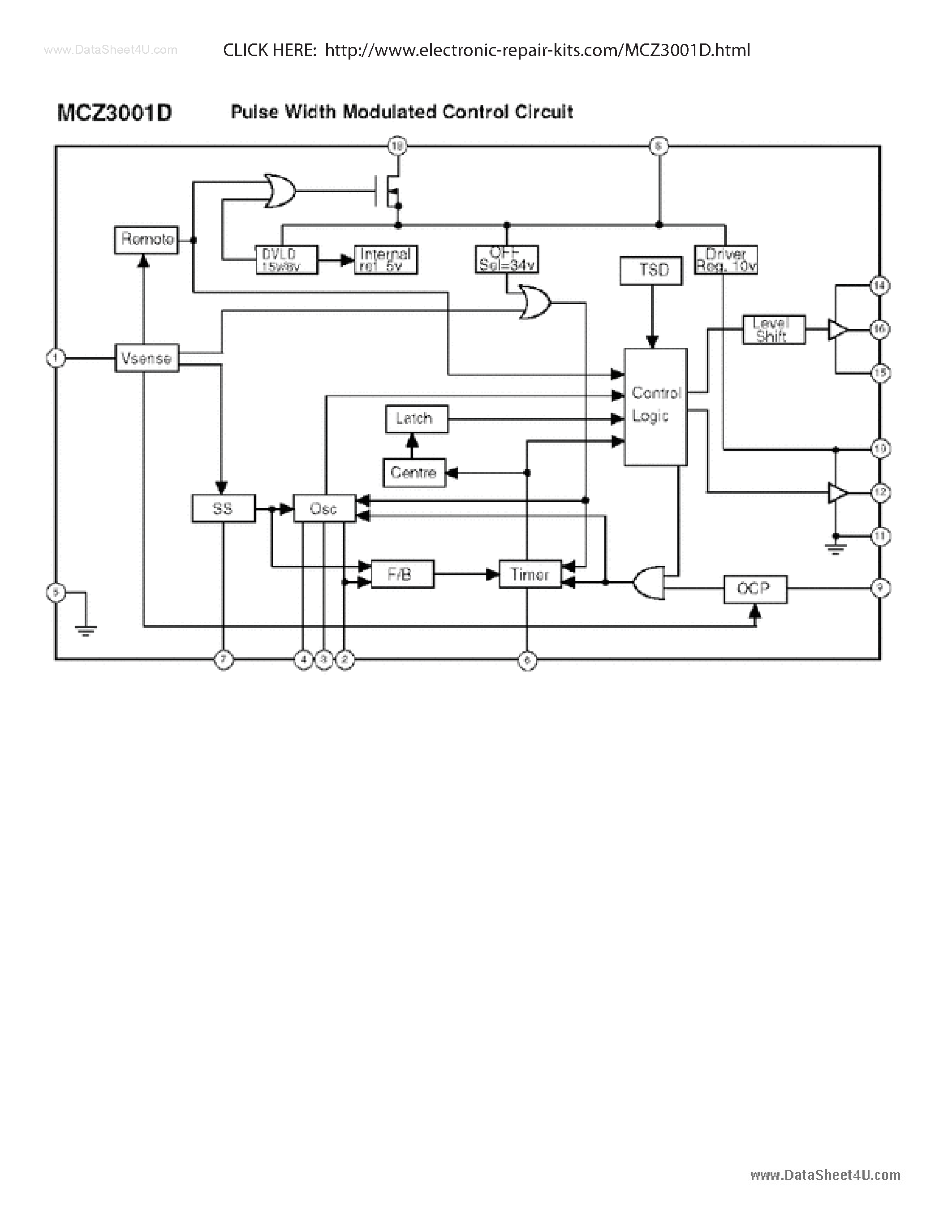 Даташит на микросхему MCZ3001D страница 1 Даташит MCZ3001D - Pulse Width Modulated Control Circuit страница 1