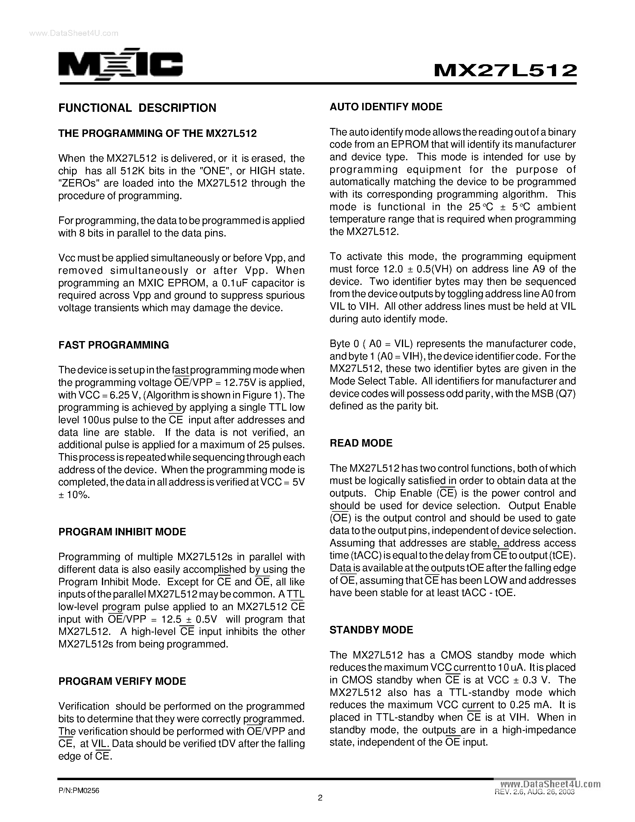 Datasheet MX27L512 - 512K-BIT [64K x 8] CMOS EPROM page 2