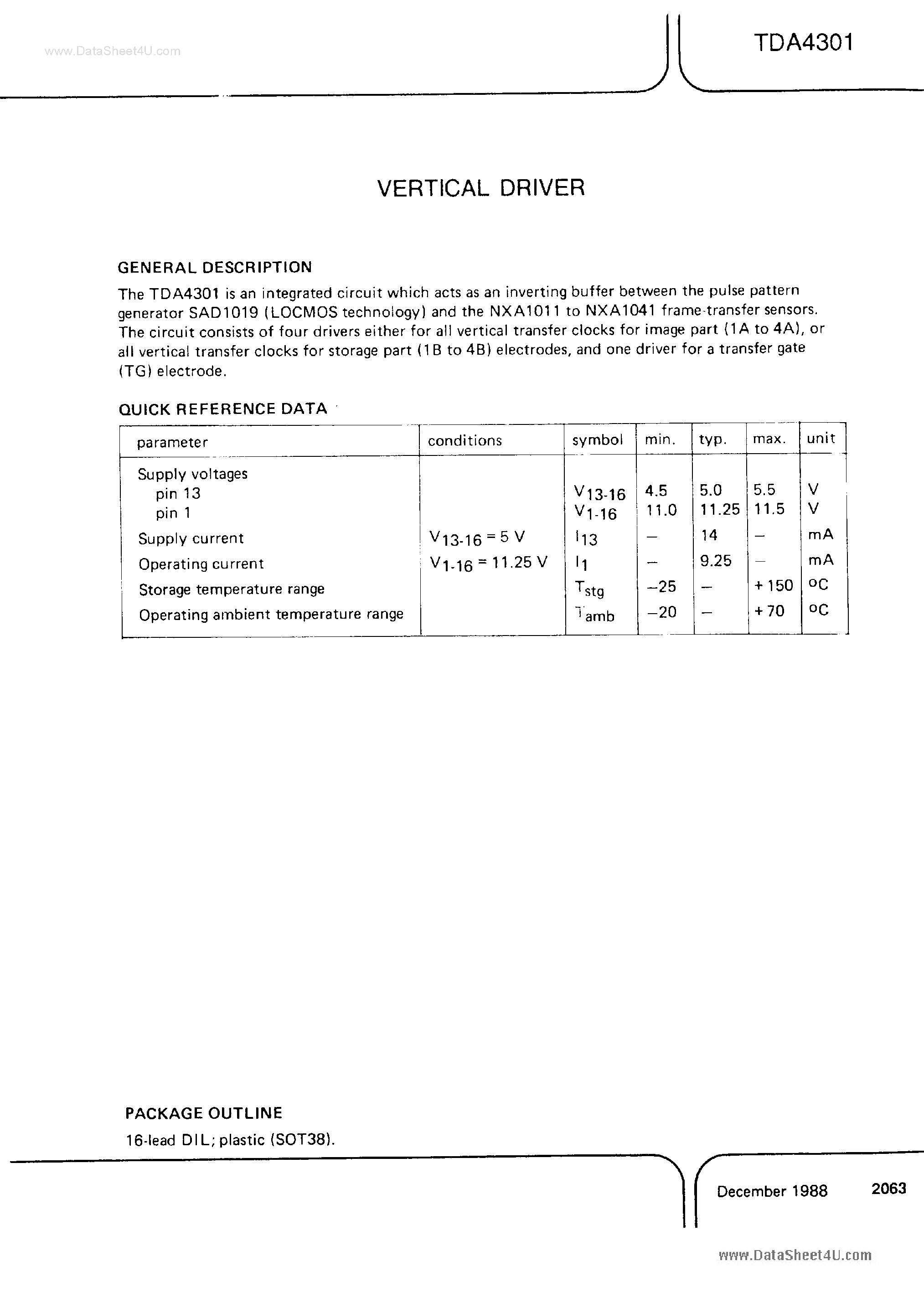 Datasheet TDA4301 - Vertical Driver page 1