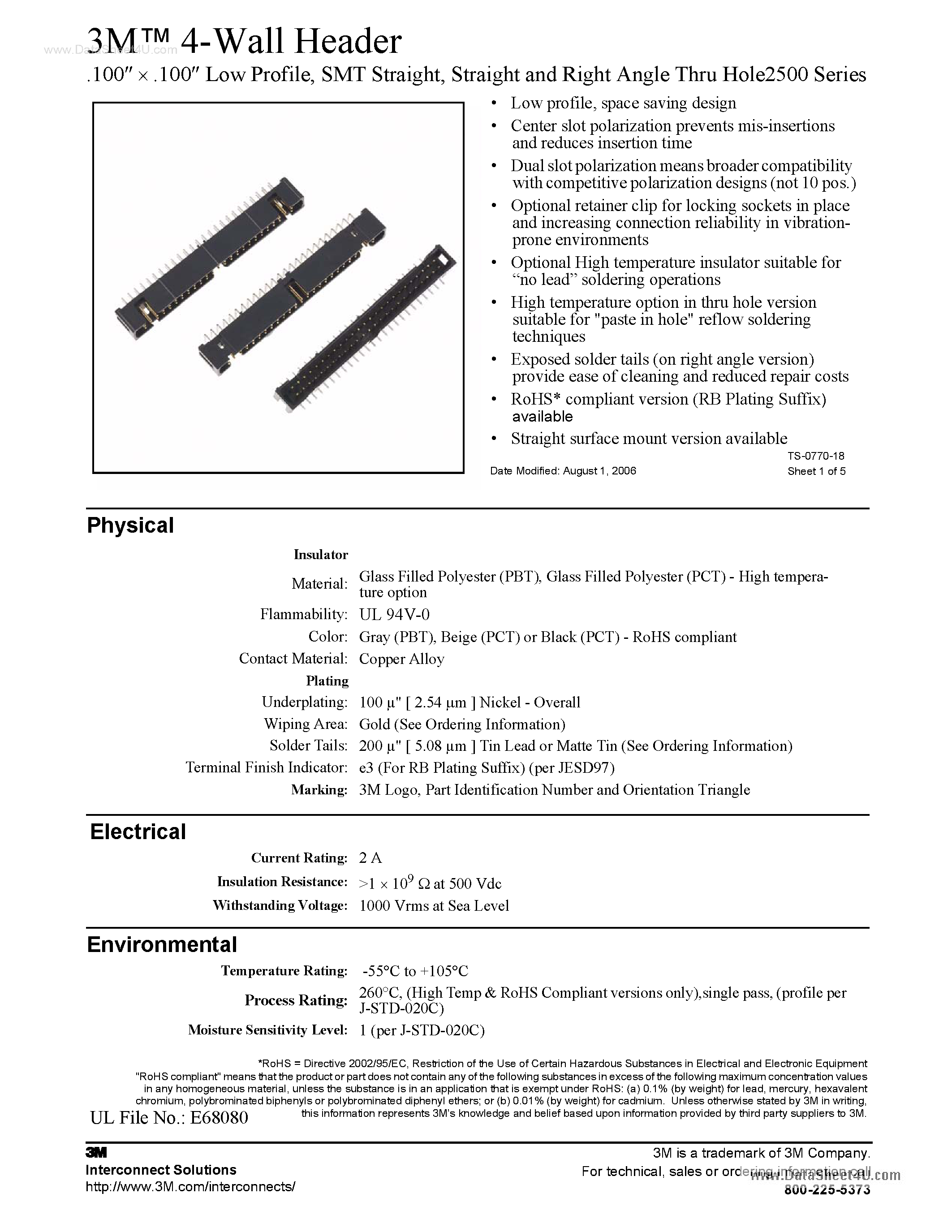 Datasheet N2540-6002RB - 4-Wall Header page 1