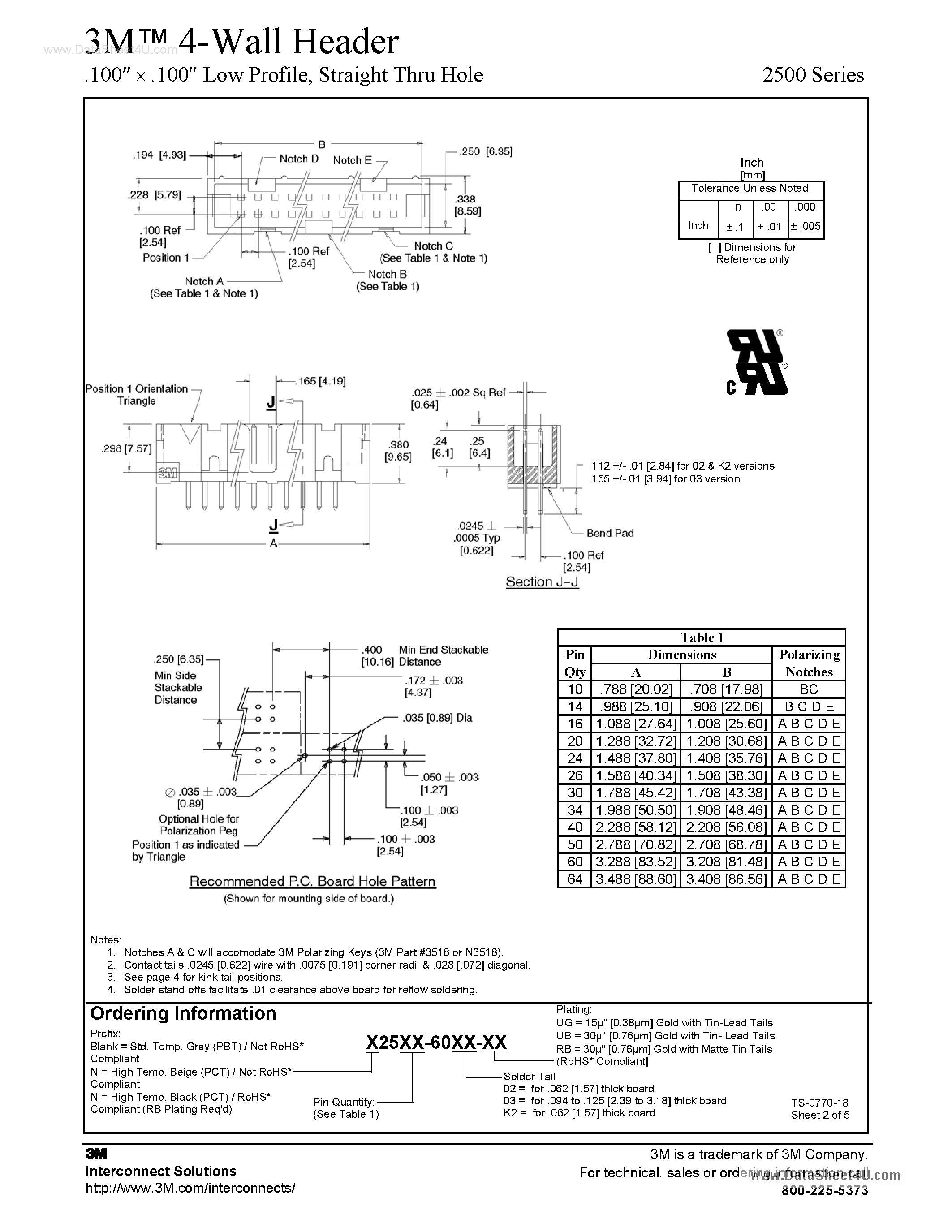 Datasheet N2540-6002RB - 4-Wall Header page 2