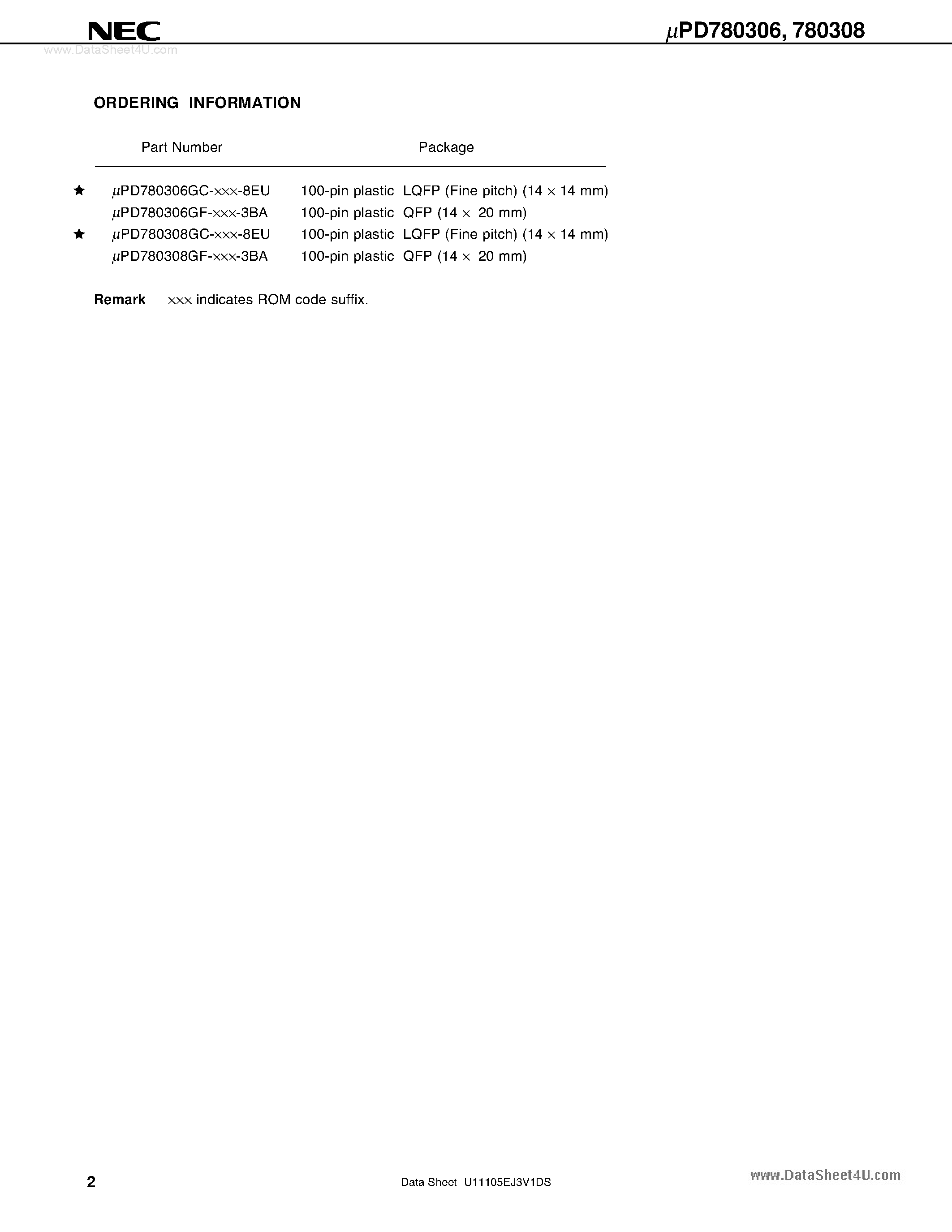 Даташит UPD780306 - (UPD780306 / UPD780308) 8-Bit Single-Chip Microcontroller страница 2