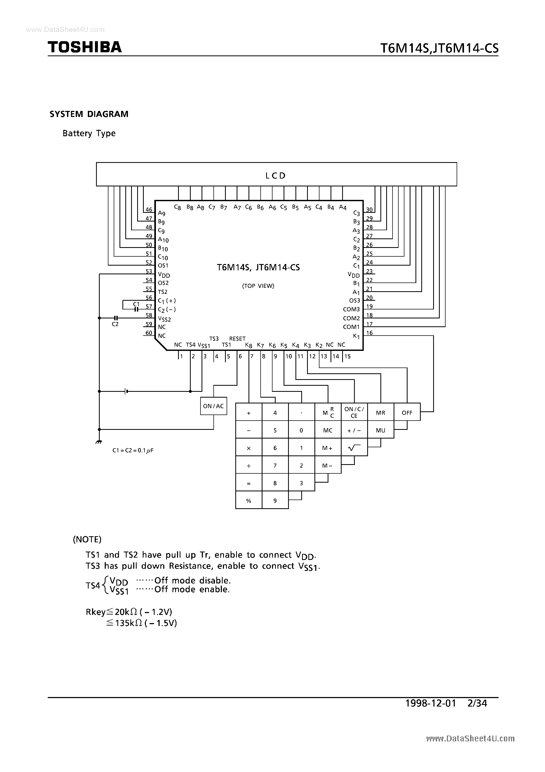 Datasheet T6M14S - CMOS 1 CHIP LSI page 2