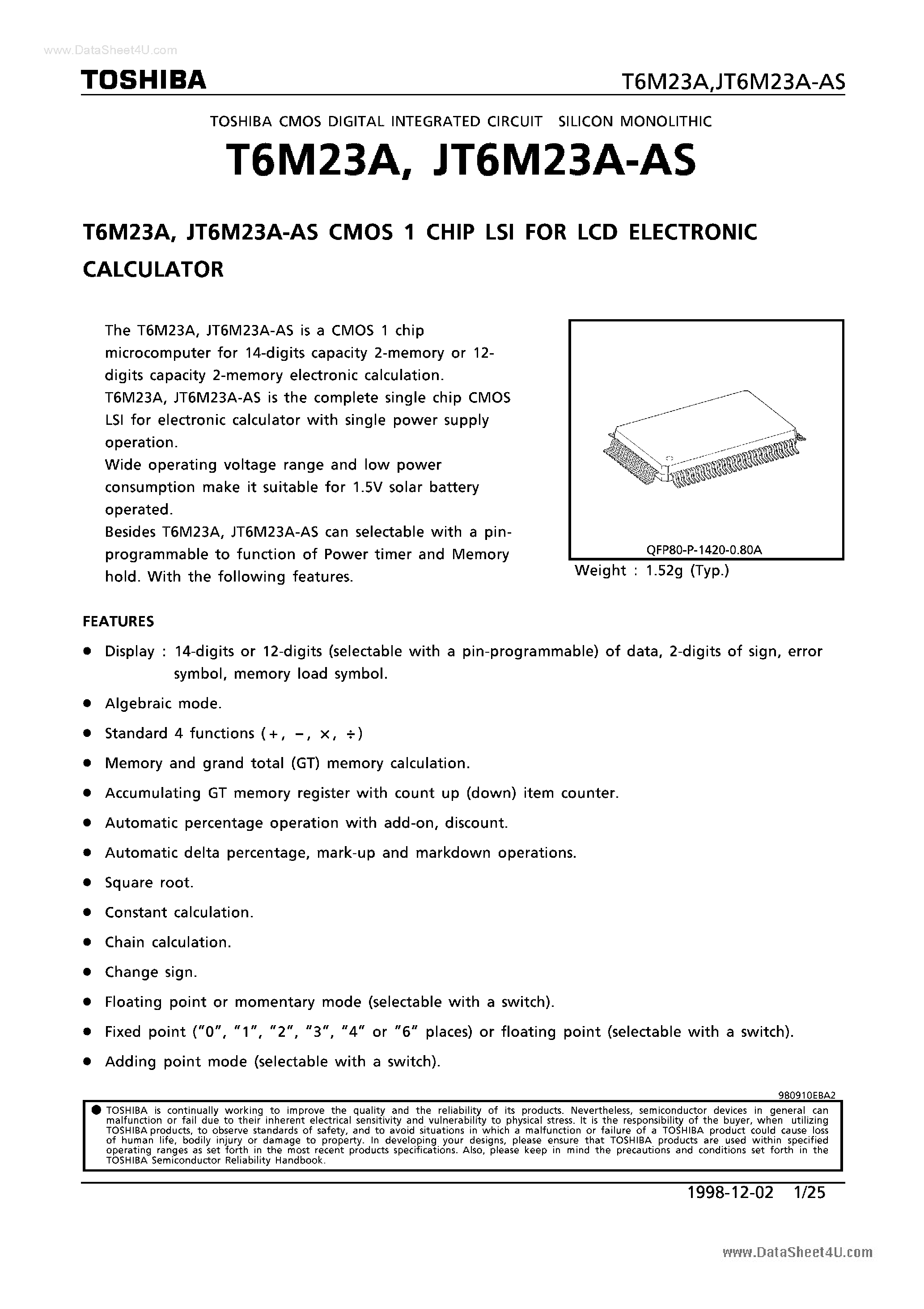 Datasheet T6M23A - CMOS 1 CHIP LSI page 1