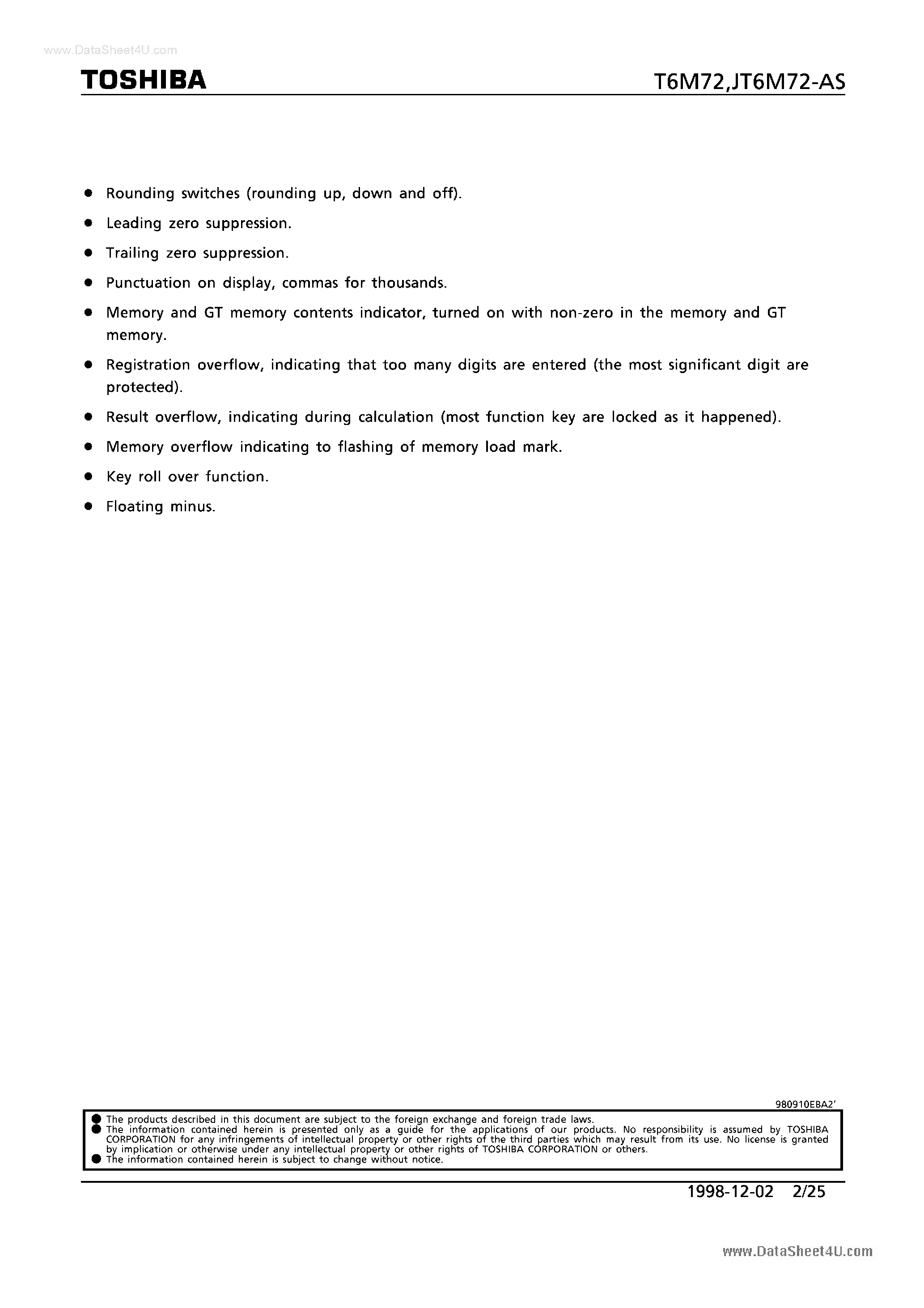 Datasheet T6M72 - CMOS 1 CHIP LSI page 2