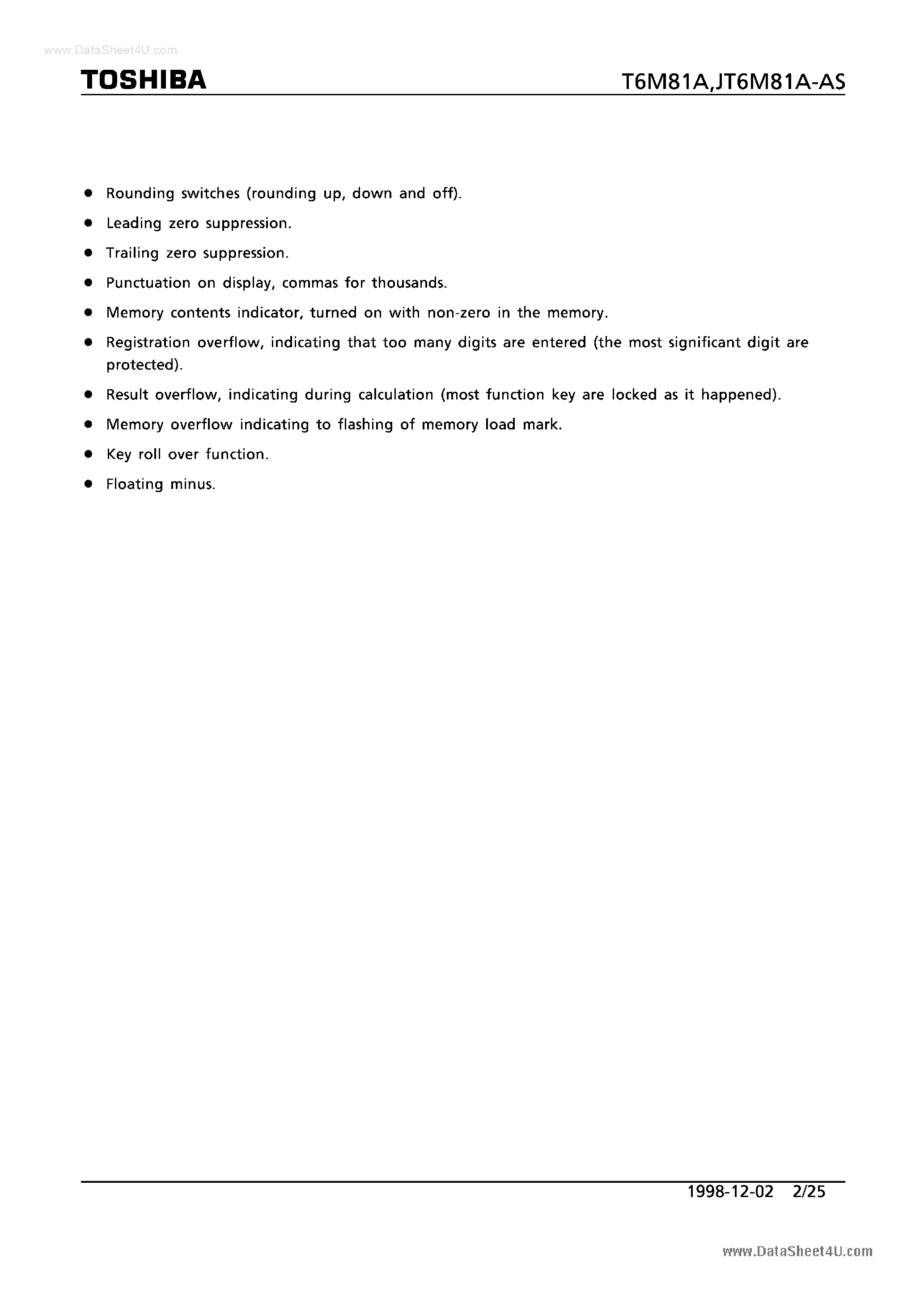 Datasheet T6M81A - CMOS 1 CHIP LSI page 2