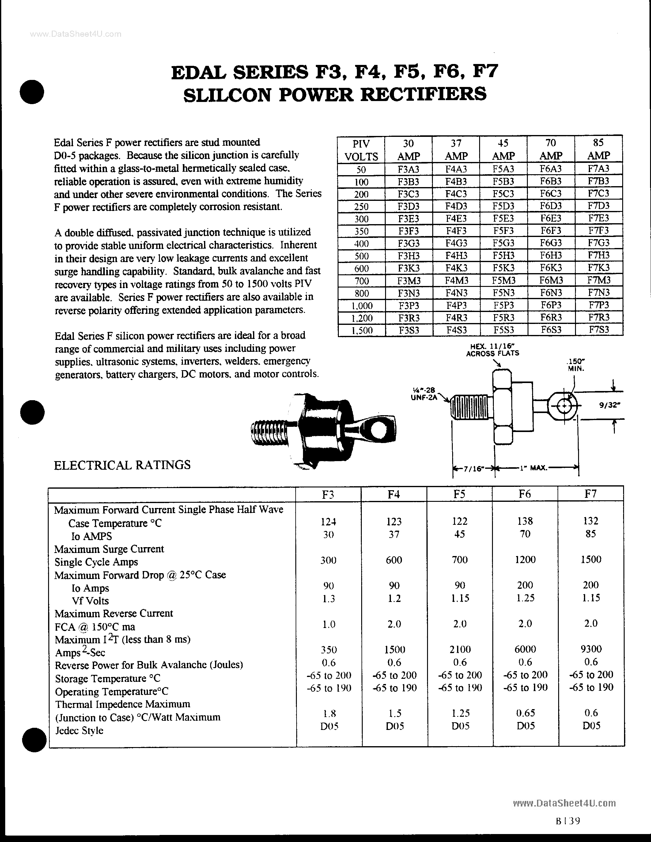 Datasheet F7N3 page 1 Datasheet F7N3 - Silicon Power Rectifiers page 1