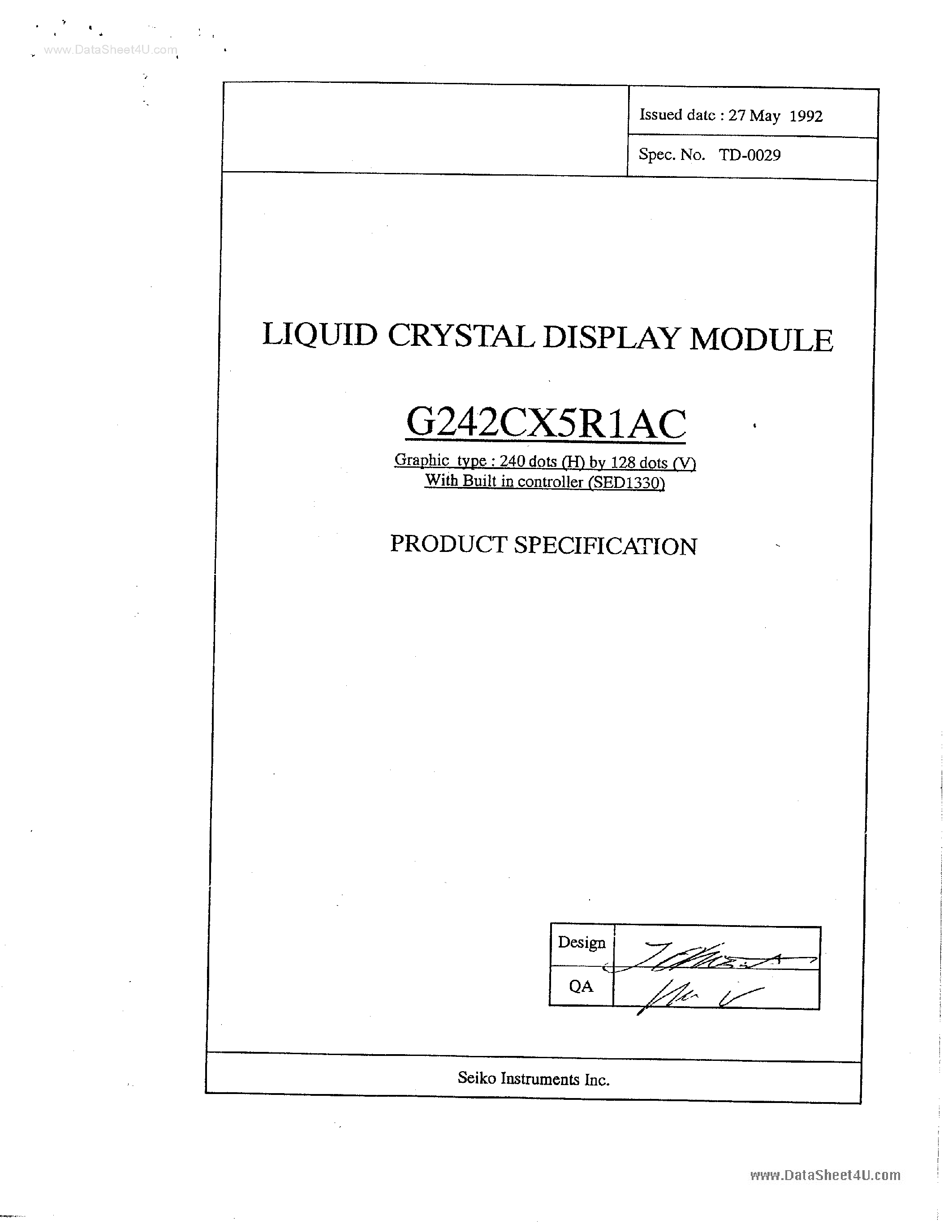 Datasheet G242CX5R1AC page 1 Datasheet G242CX5R1AC - LCD Displays page 1