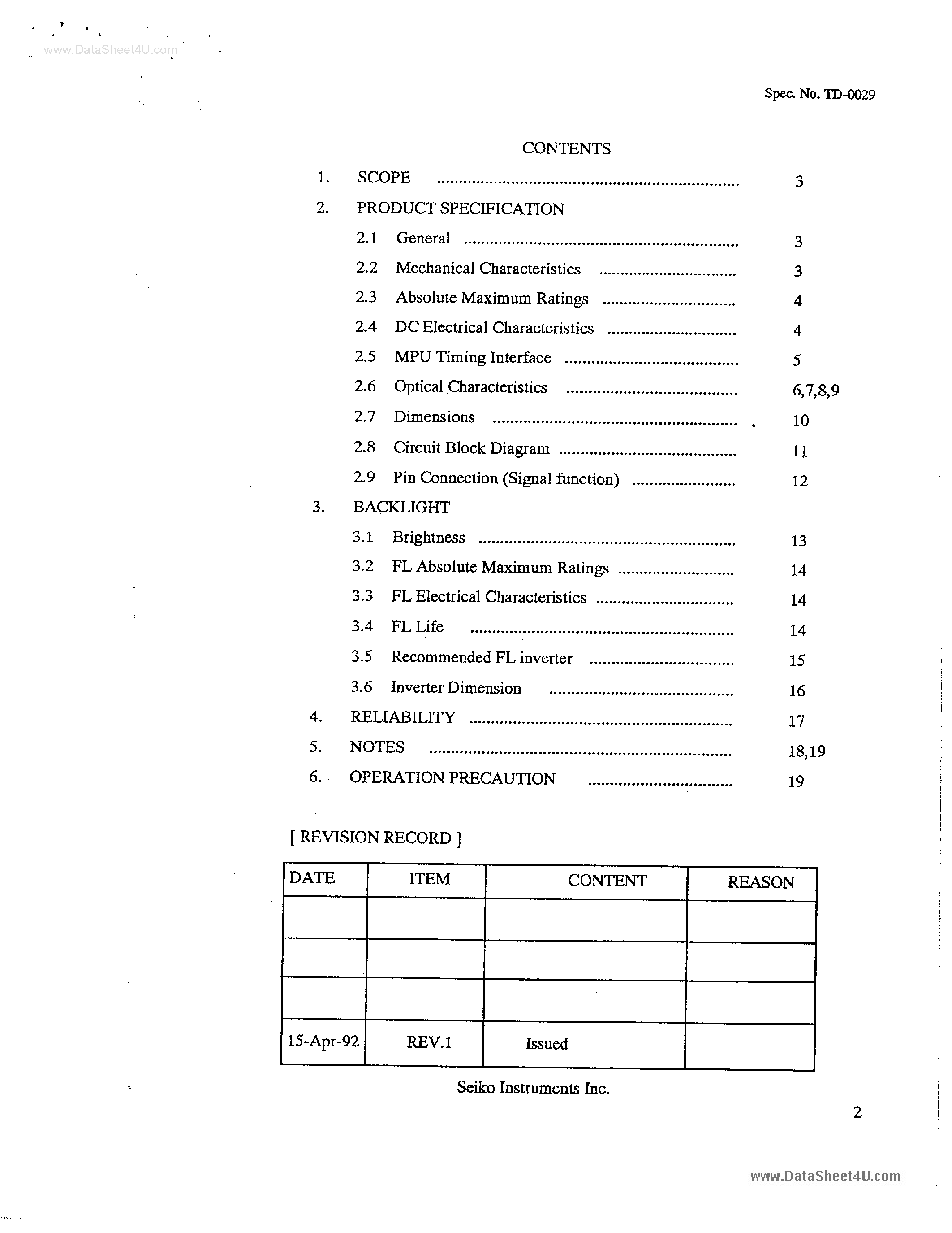 Datasheet G242CX5R1AC page 2 Datasheet G242CX5R1AC - LCD Displays page 2