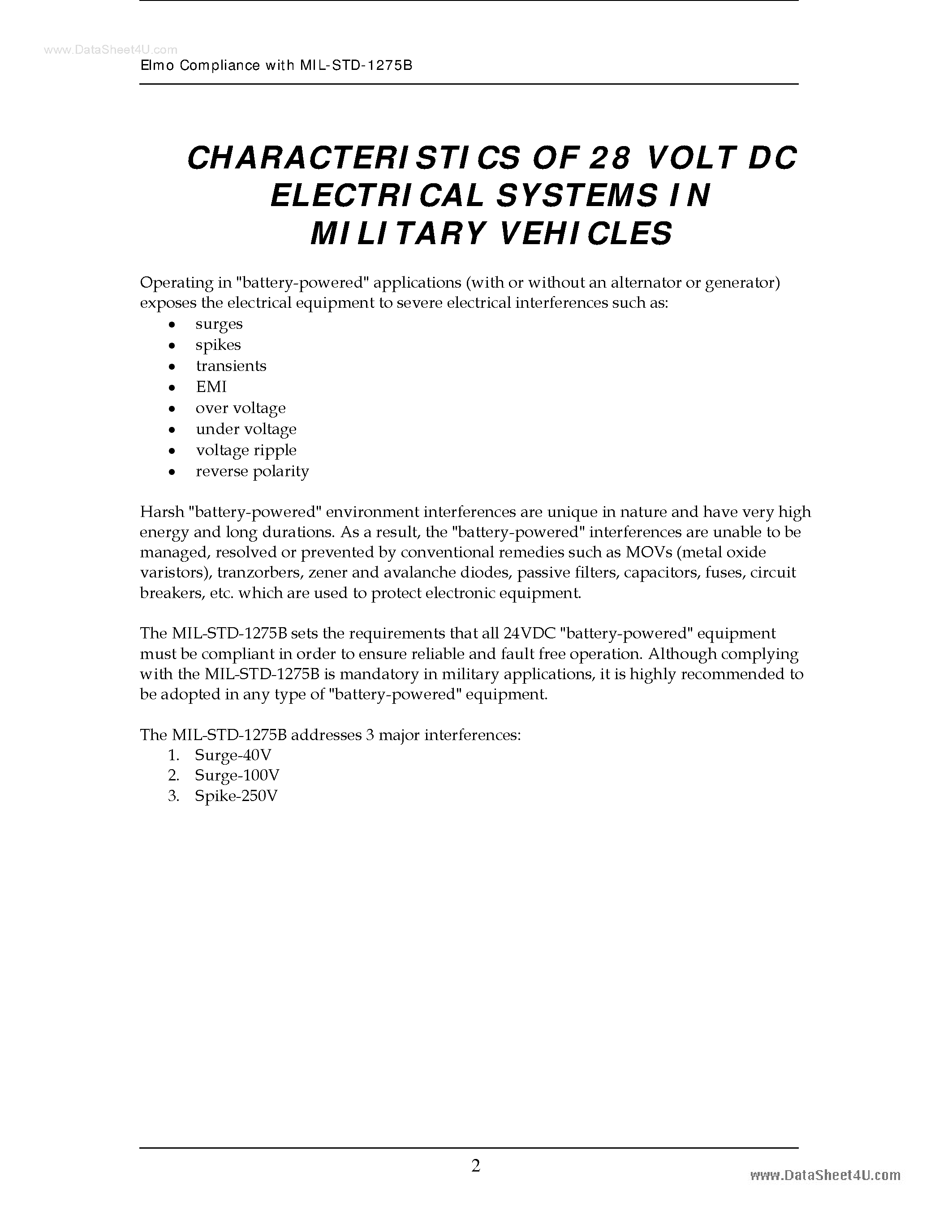 Даташит MIL-STD-1275B - Elmo Compliance страница 2