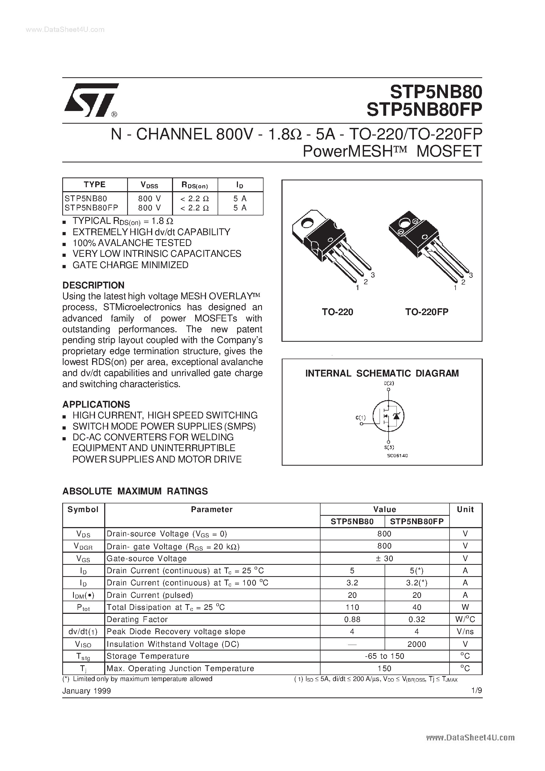 Datasheet P5NB80 - Search -----> STP5NB80 page 1