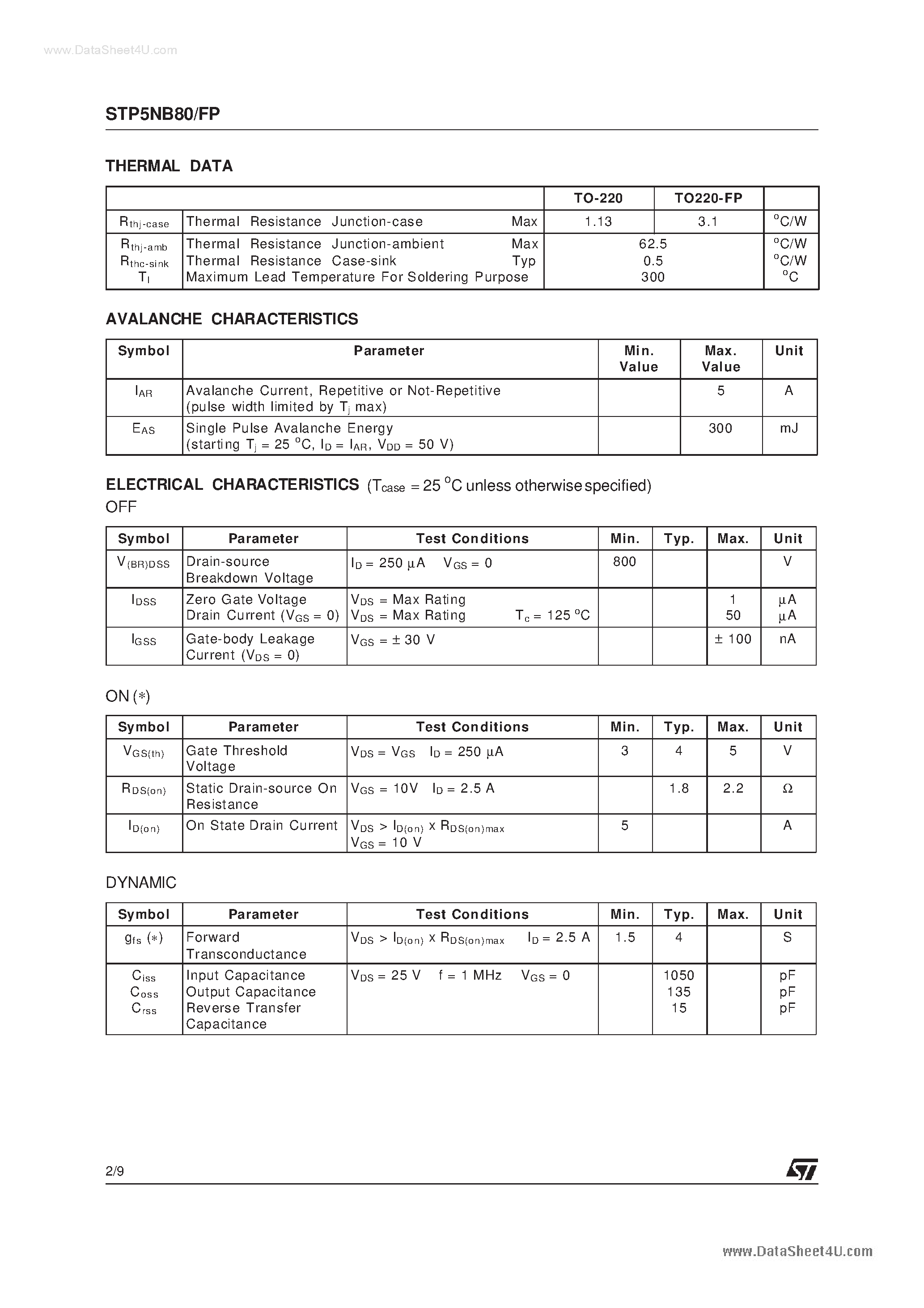 Datasheet P5NB80 - Search -----> STP5NB80 page 2