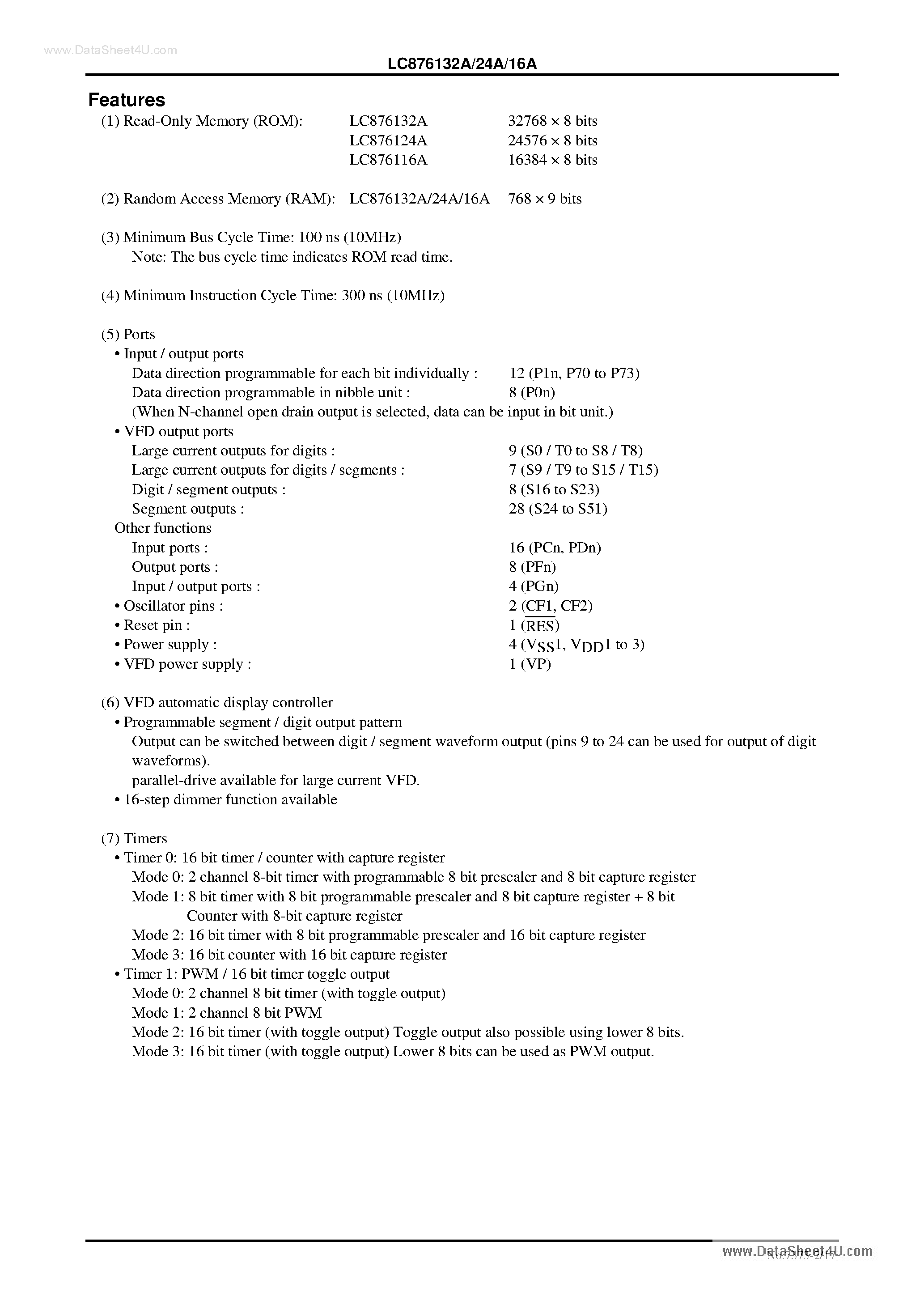 Datasheet LC876116A - (LC876116A - LC876132A) 8-Bit Single Chip Microcontroller page 2