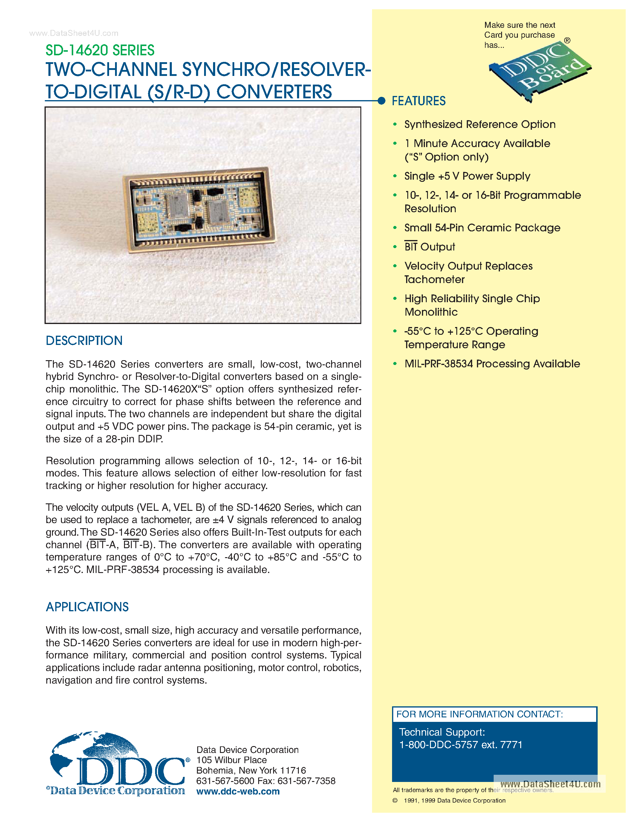 Datasheet SD-146220x-xx - 2-Channel Synchro / Resolver to Digital Converter page 1