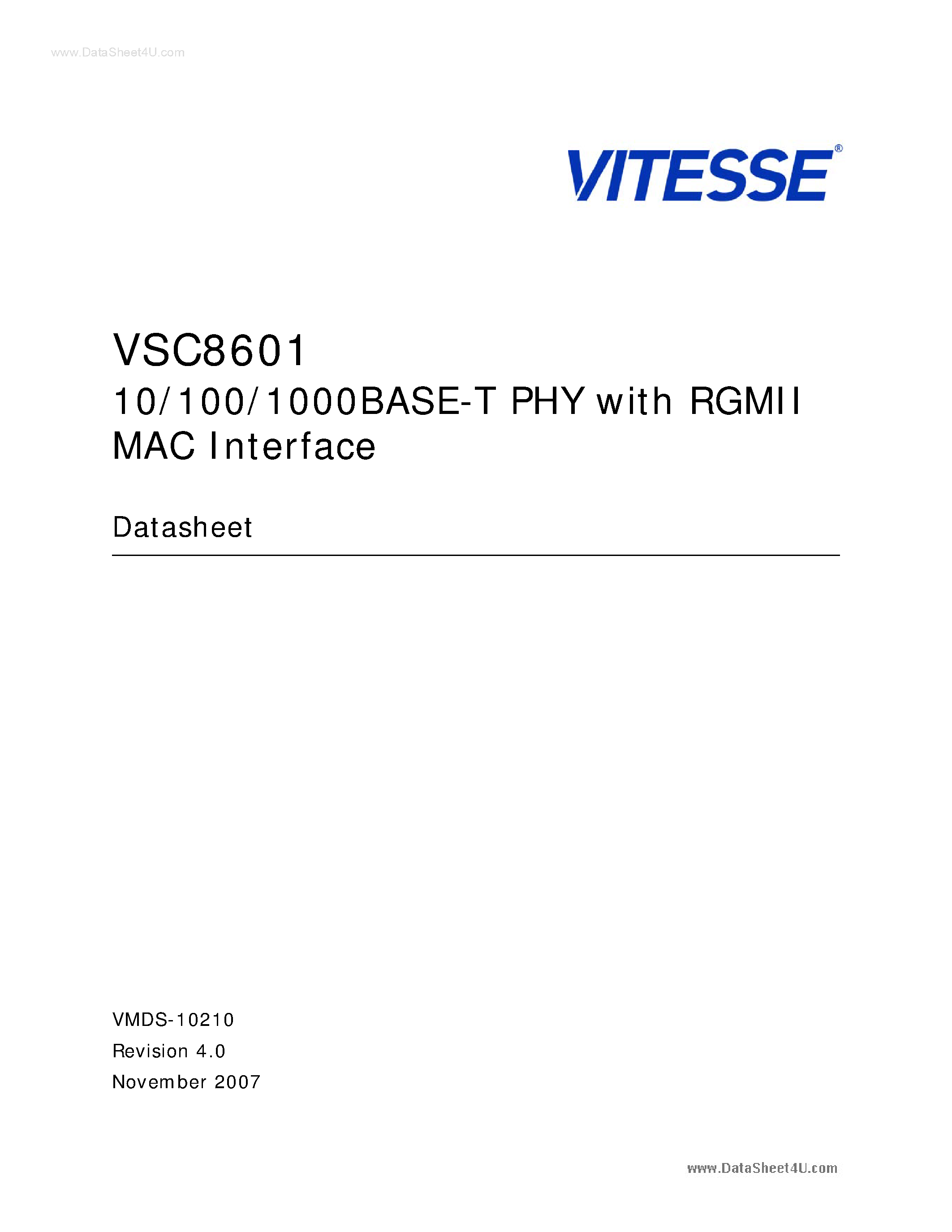 Datasheet VSC8601 page 1 Datasheet VSC8601 - 10/100/1000Base-T PHY page 1