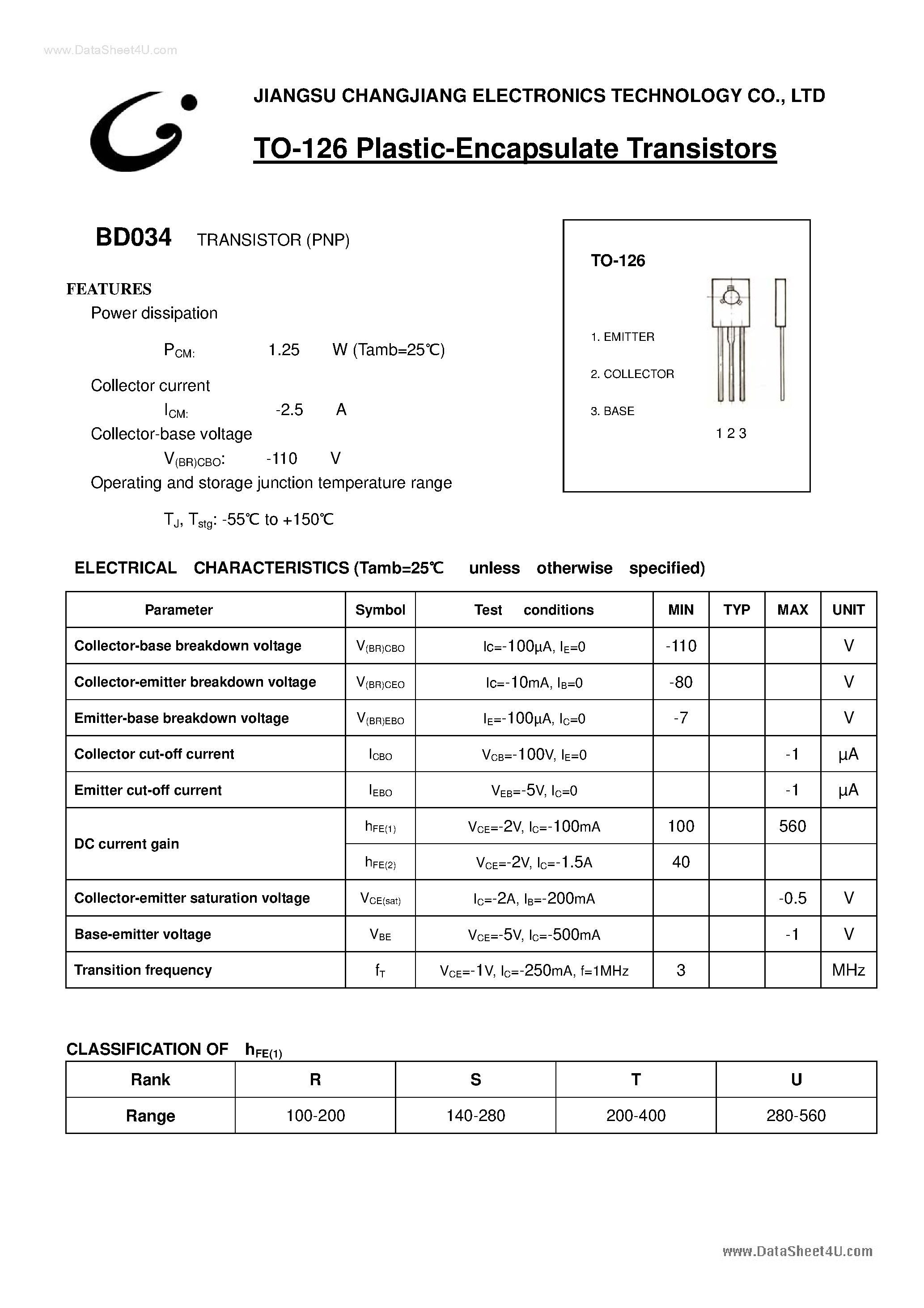 Даташит на микросхему BD034 страница 1 Даташит BD034 - TRANSISTOR страница 1