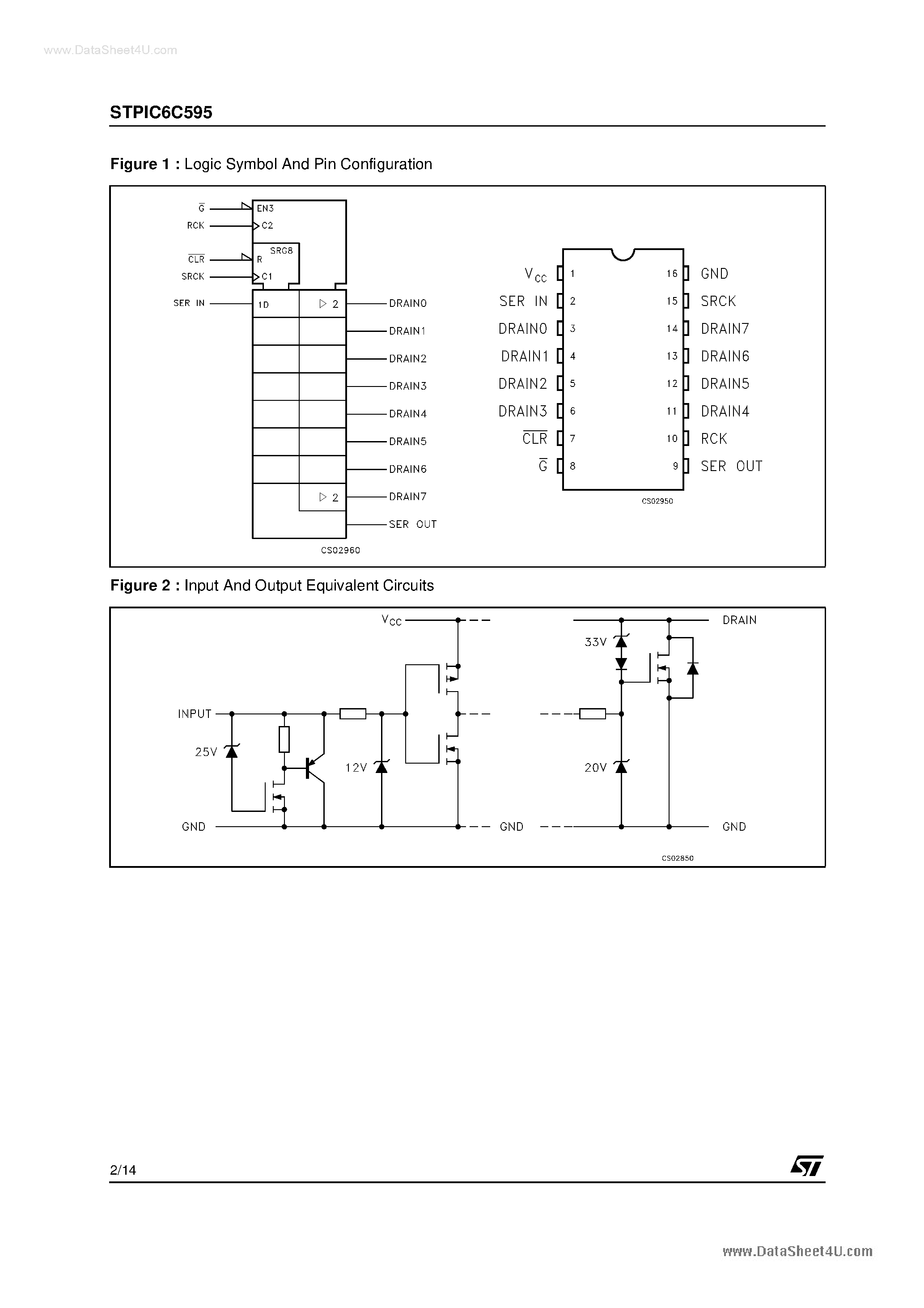 Даташит на микросхему STPIC6C595 страница 2 Даташит STPIC6C595 - POWER LOGIC 8-BIT SHIFT REGISTER страница 2