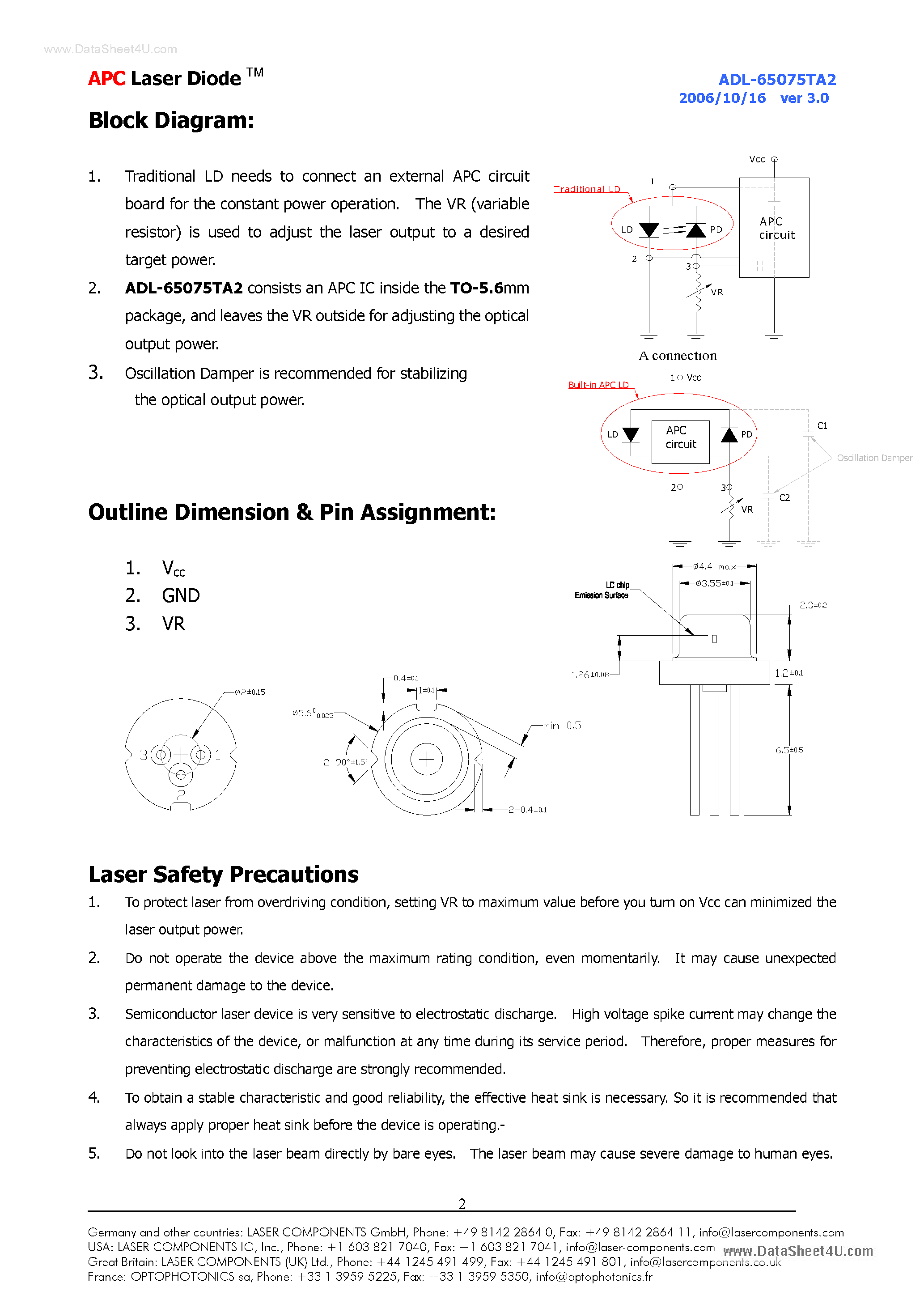 Datasheet ADL-65075TA2 - APC Laser Diode page 2