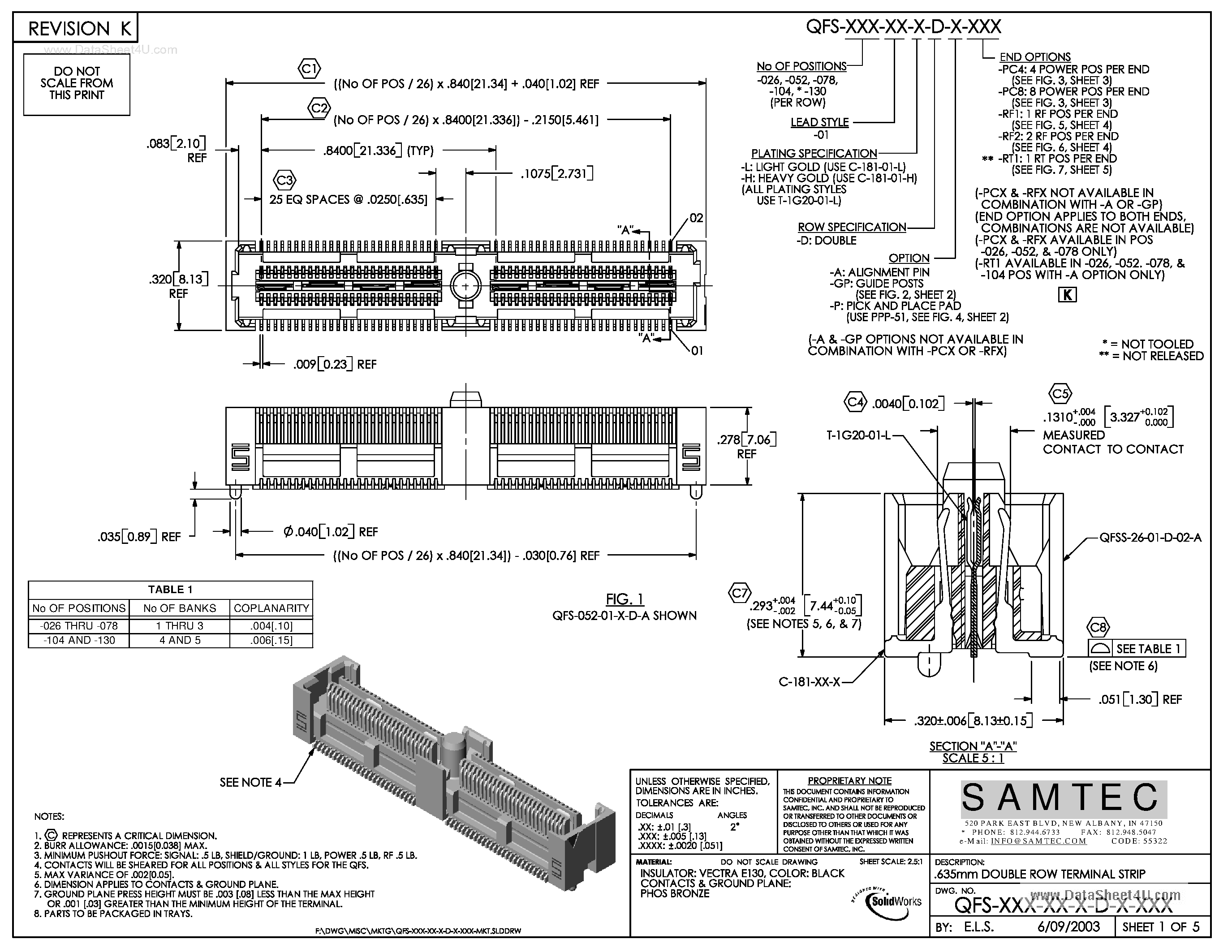 Даташит QFS-xxx-xx-x-D-x - (QFS-xxxx) Double Row Terminal Strip страница 1