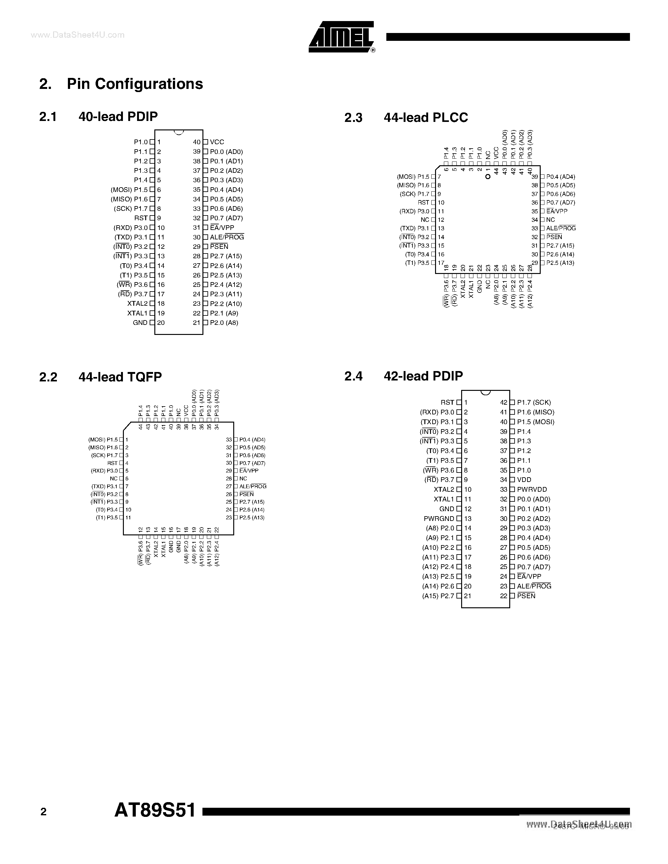 Datasheet 89S51 - 8-bit Microcontroller page 2