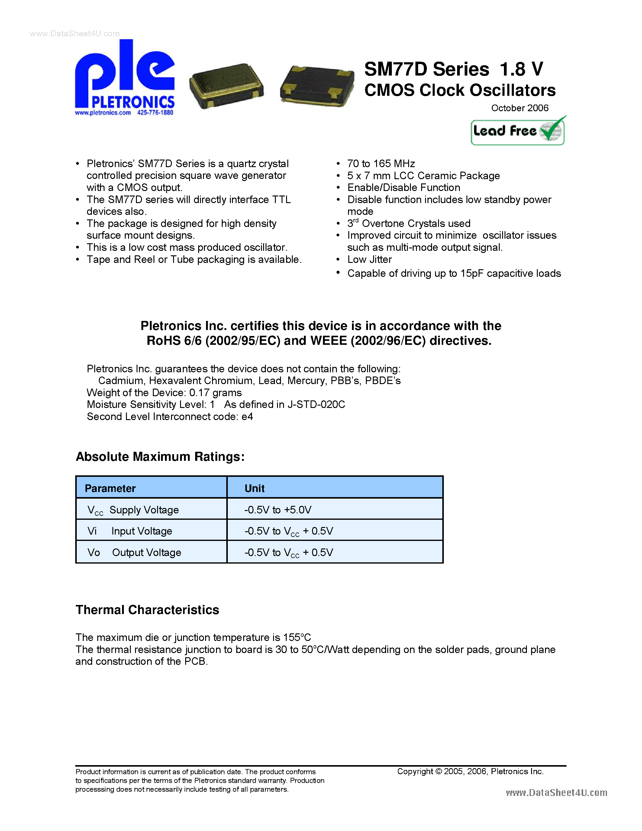 Datasheet SM7720DEX page 1 Datasheet SM7720DEX - 1.8 V CMOS Clock Oscillators page 1
