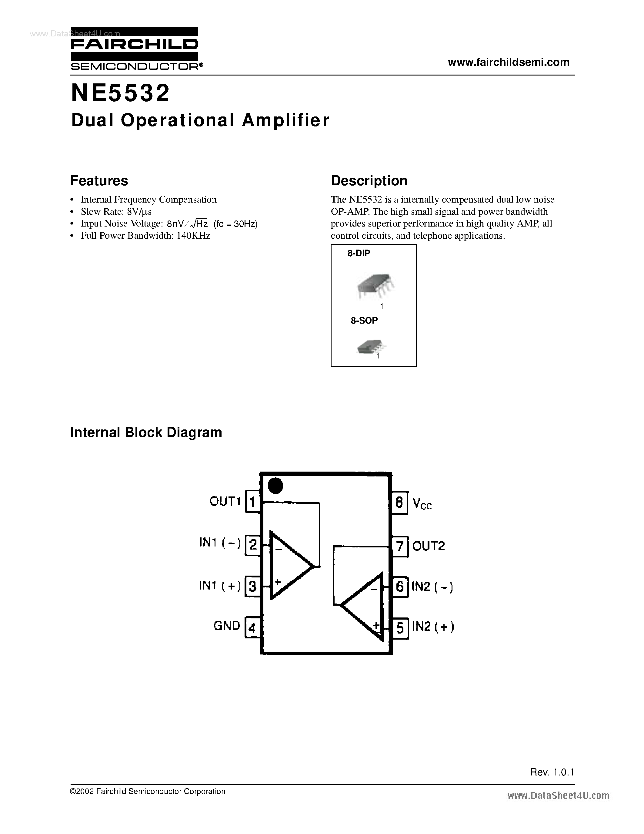 Даташит NE5532 - Dual Operational Amplifier страница 1
