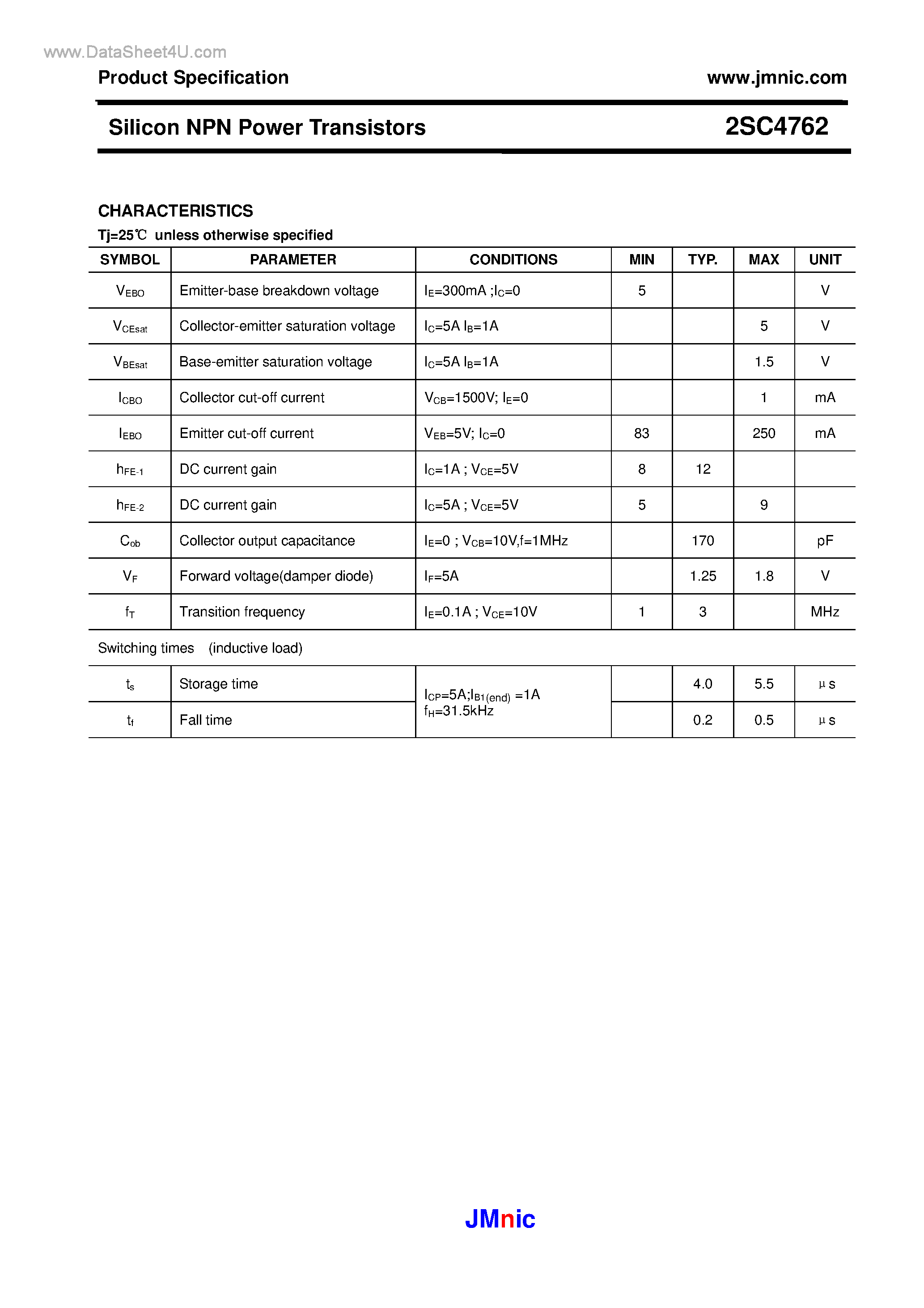 Datasheet 2SC4762 - Silicon NPN Power Transistors page 2