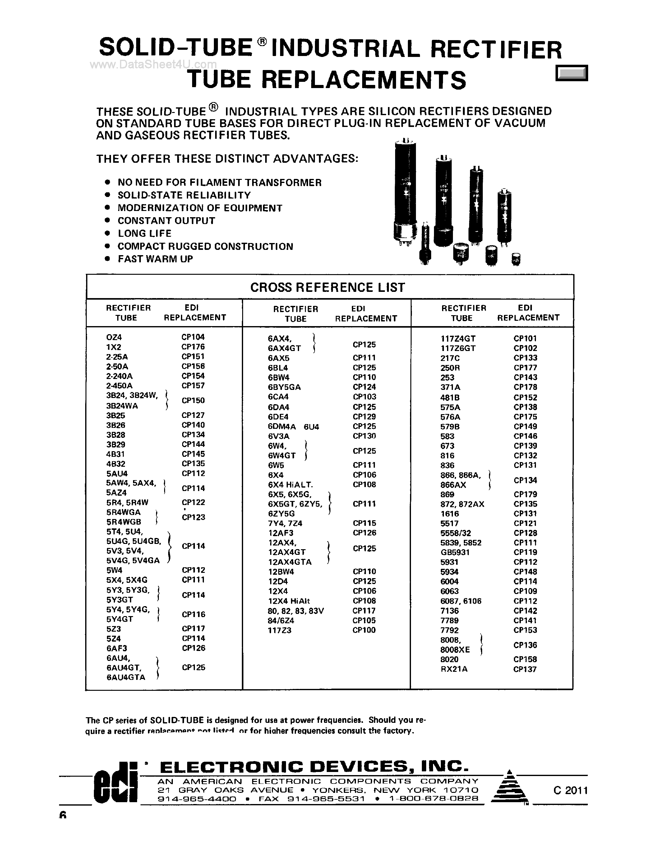 Datasheet CP106 page 1 Datasheet CP106 - Rectifier Tube Replacements page 1