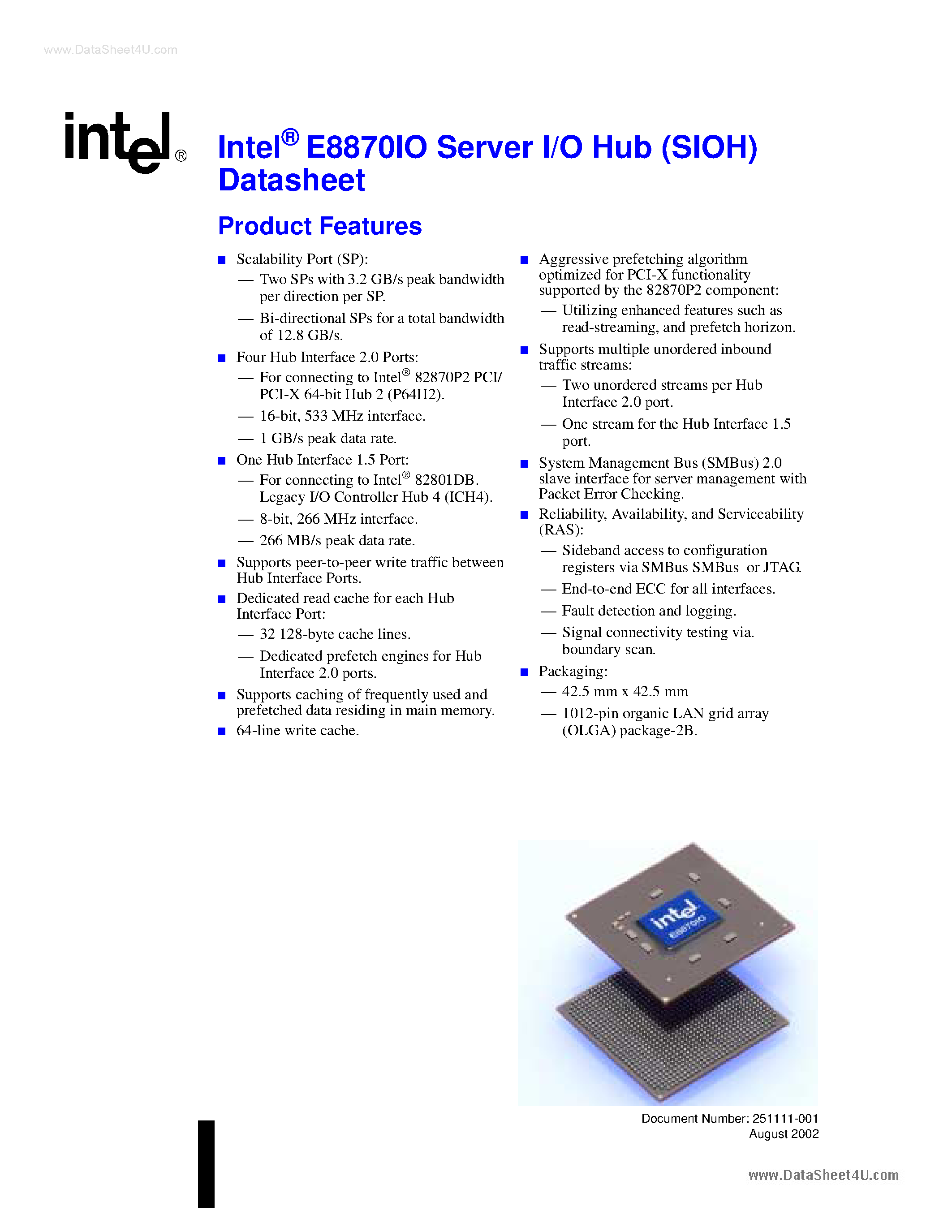 Даташит E8870IO - Intel E8870IO Server I/o Hub страница 1