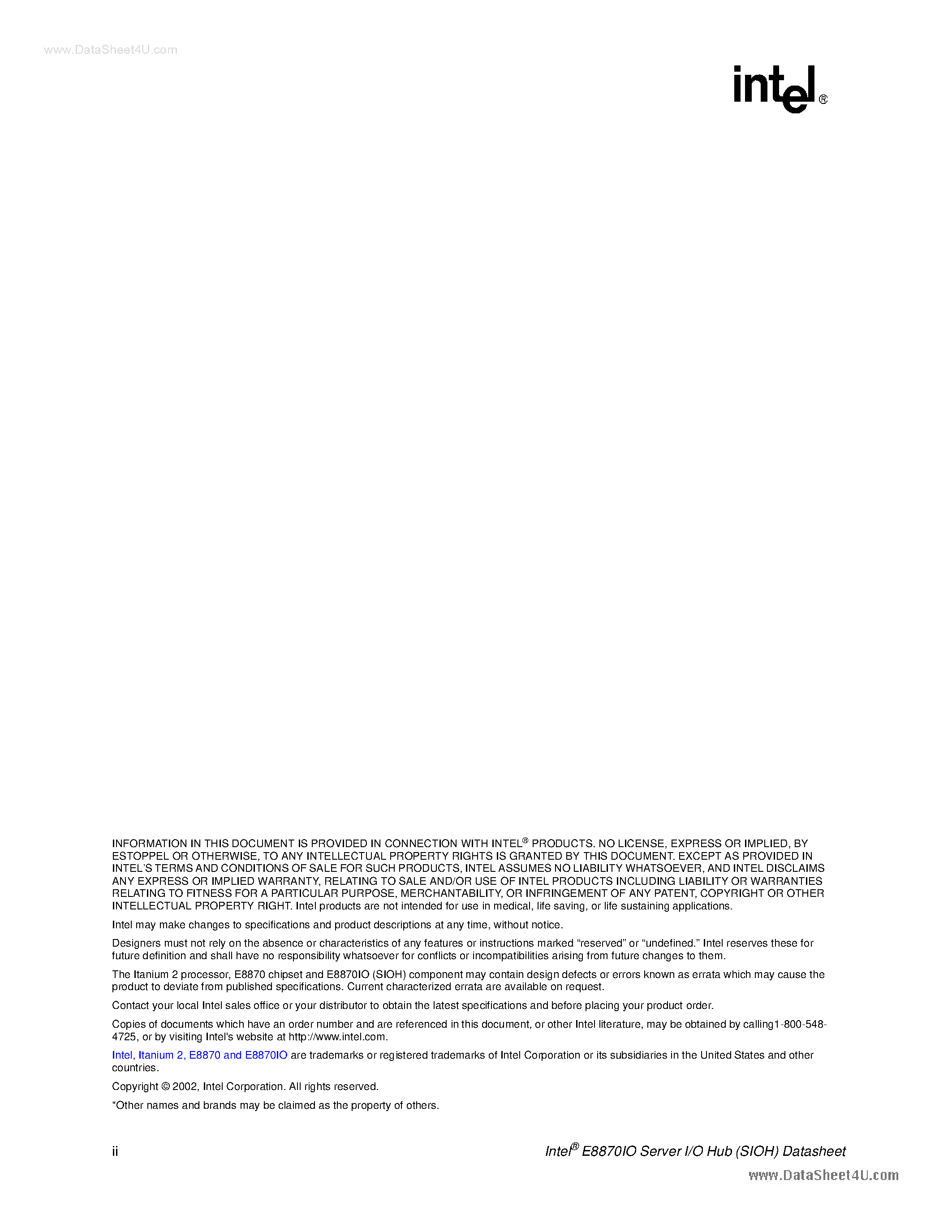 Даташит E8870IO - Intel E8870IO Server I/o Hub страница 2