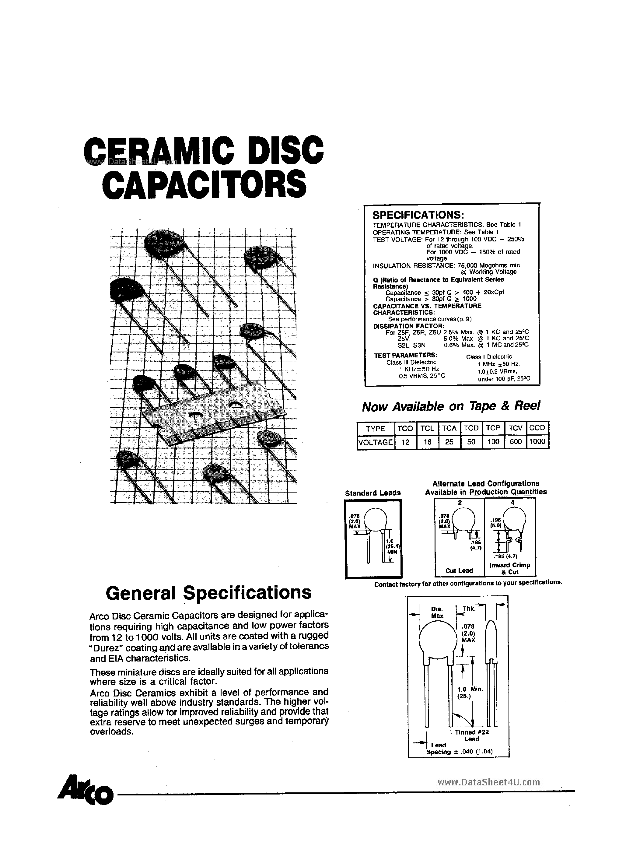 Datasheet TCD104 - Ceramic Disk Capacitors page 1