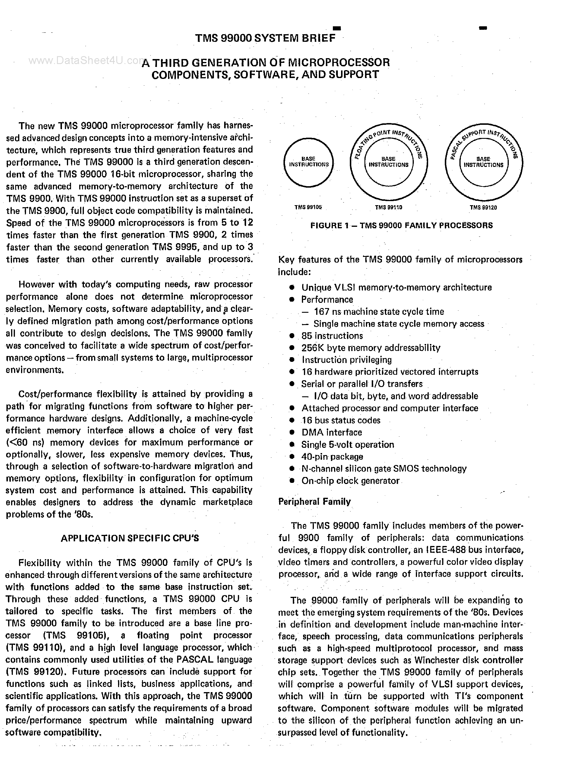 Datasheet TMS9900 page 1 Datasheet TMS9900 - A Third Generation of Microprocessor Components page 1