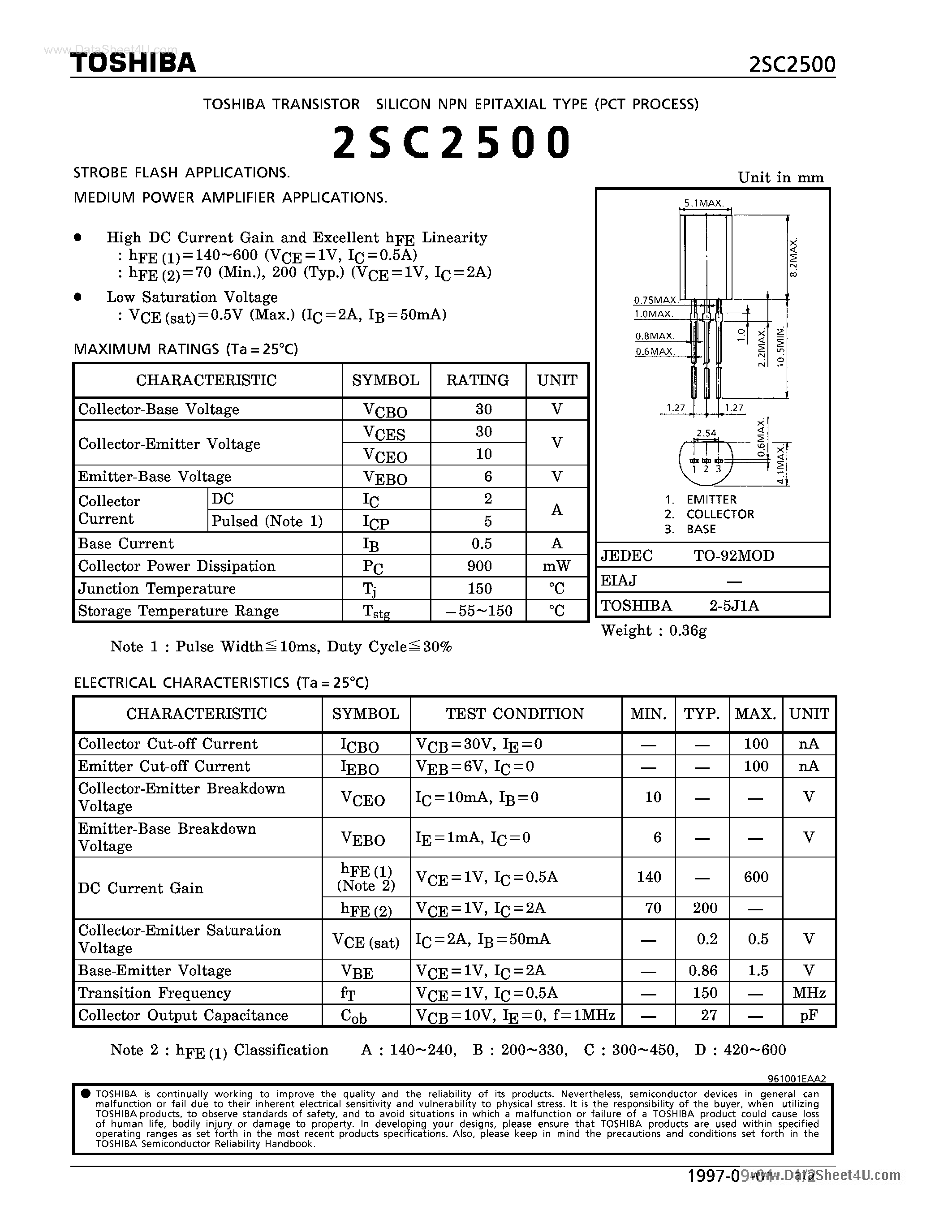 Datasheet C2500 page 1 Datasheet C2500 - Search -----> 2SC2500 page 1