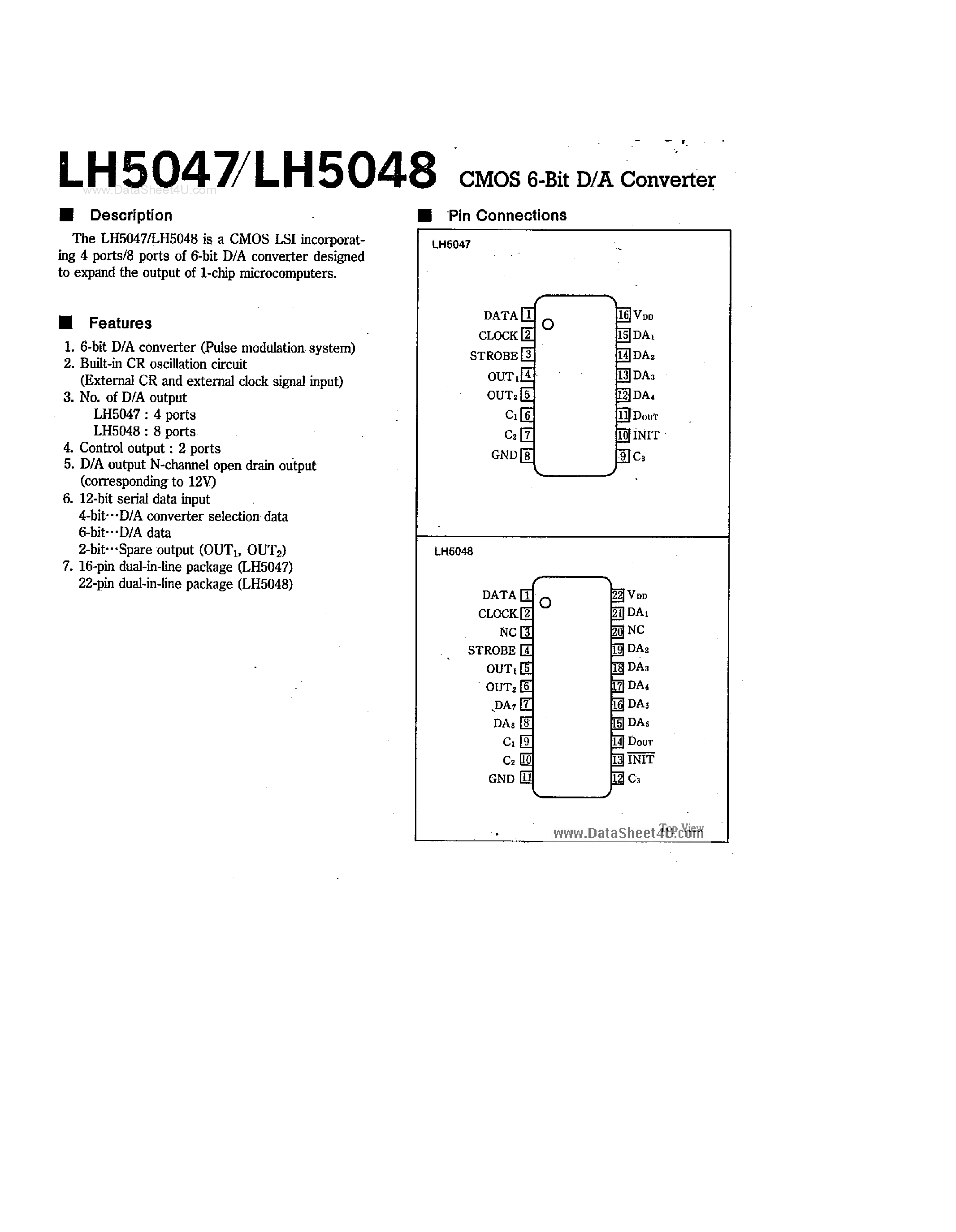 Даташит LH5047 - (LH5047 / LH5048) CMOS 6-Bit D/A Converter страница 1