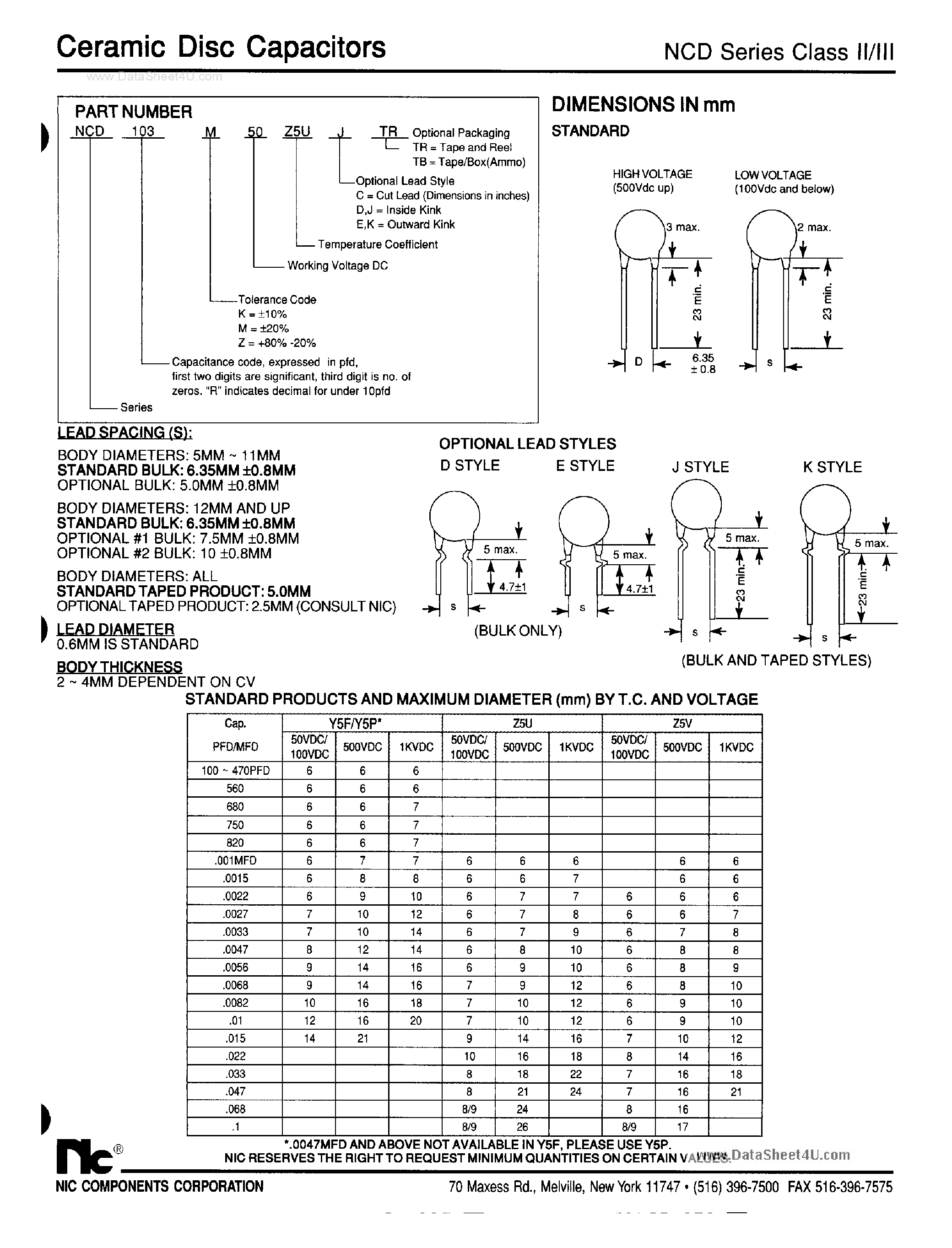 Datasheet NCD103K500Y5PKTB - Ceramic Disc Capacitors page 2