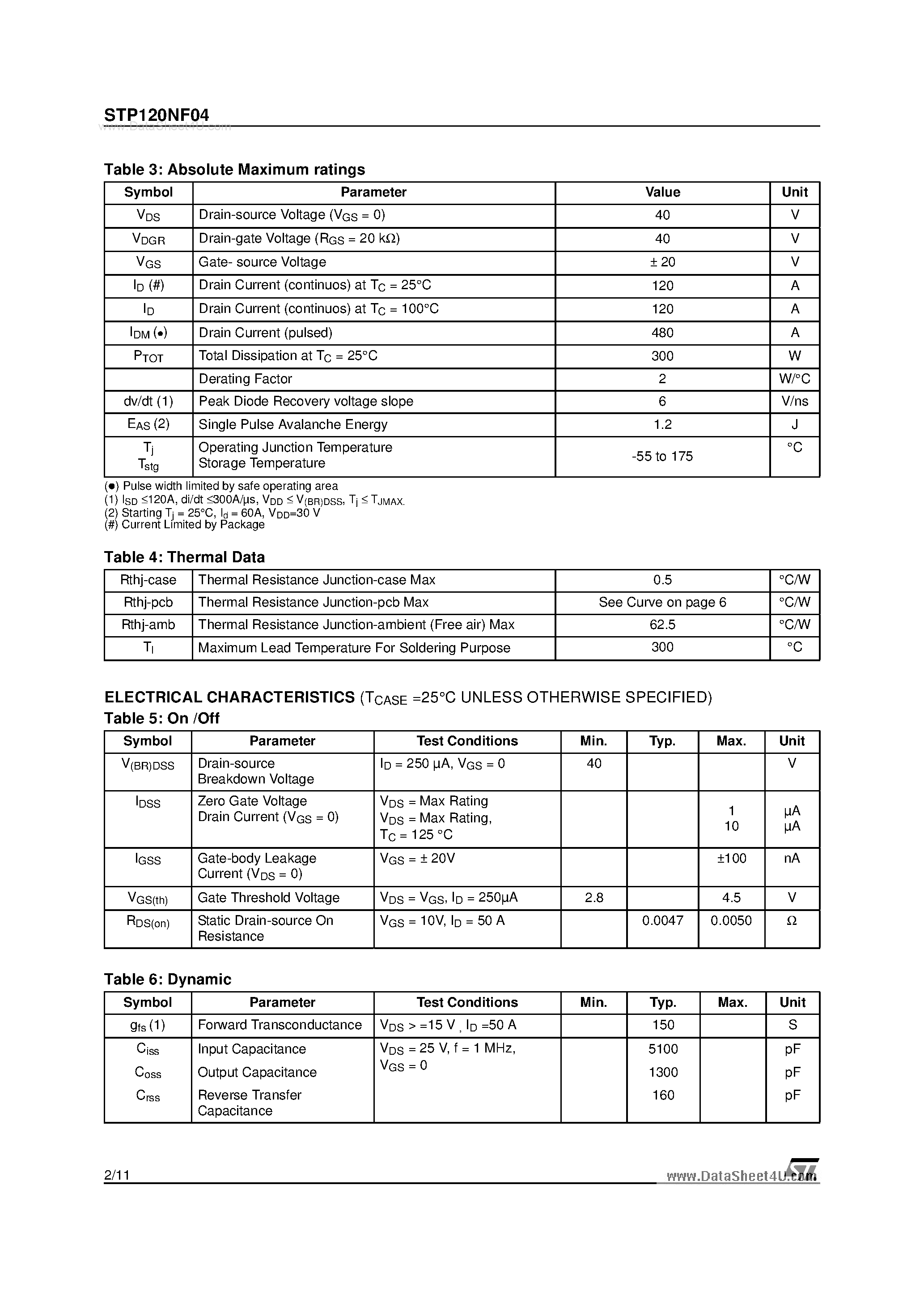 Datasheet P120NF - Search -----> STP120NF page 2
