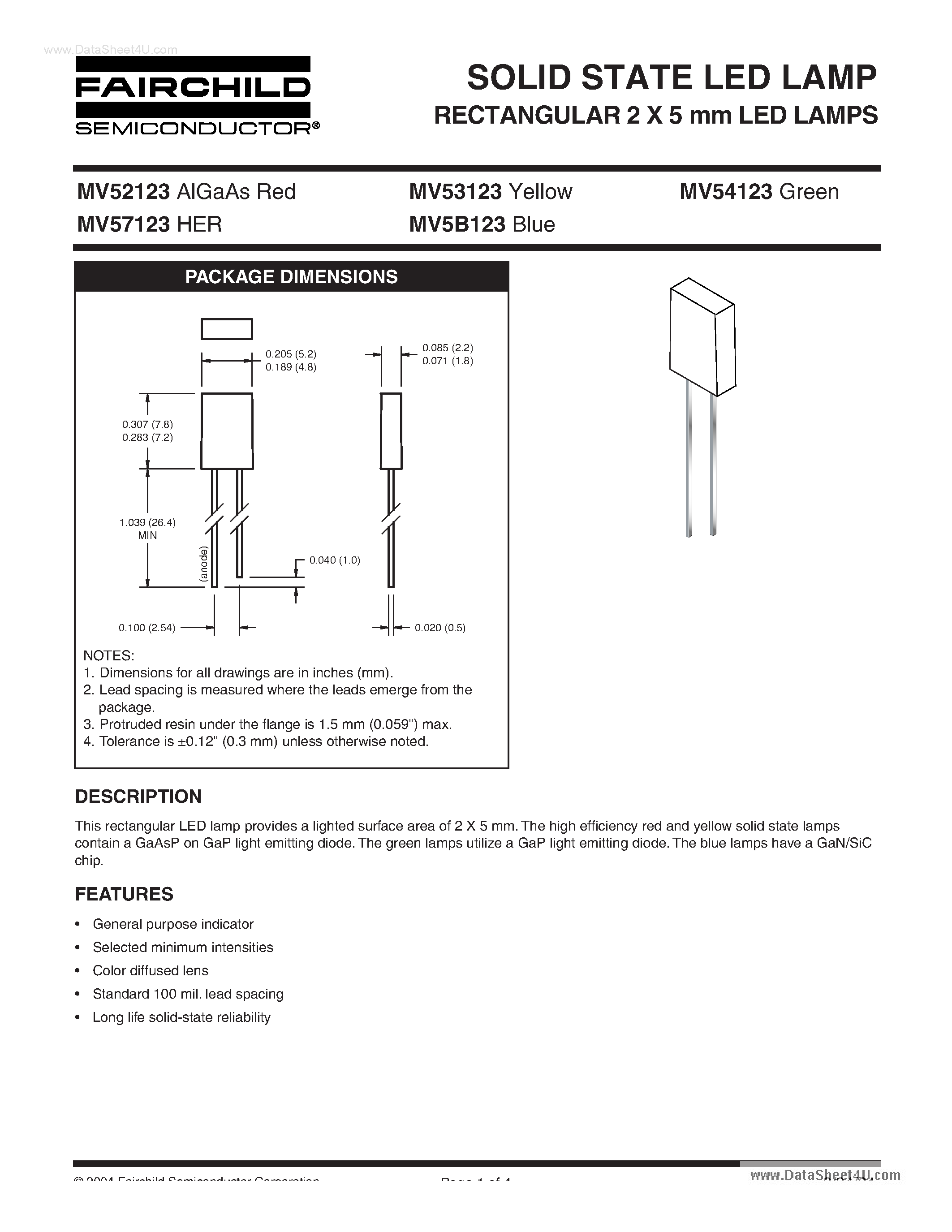 Даташит на микросхему MV52123 страница 1 Даташит MV52123 - (MV5x123) SOLID STATE LED LAMP RECTANGULAR 2 X 5 mm LED LAMPS страница 1