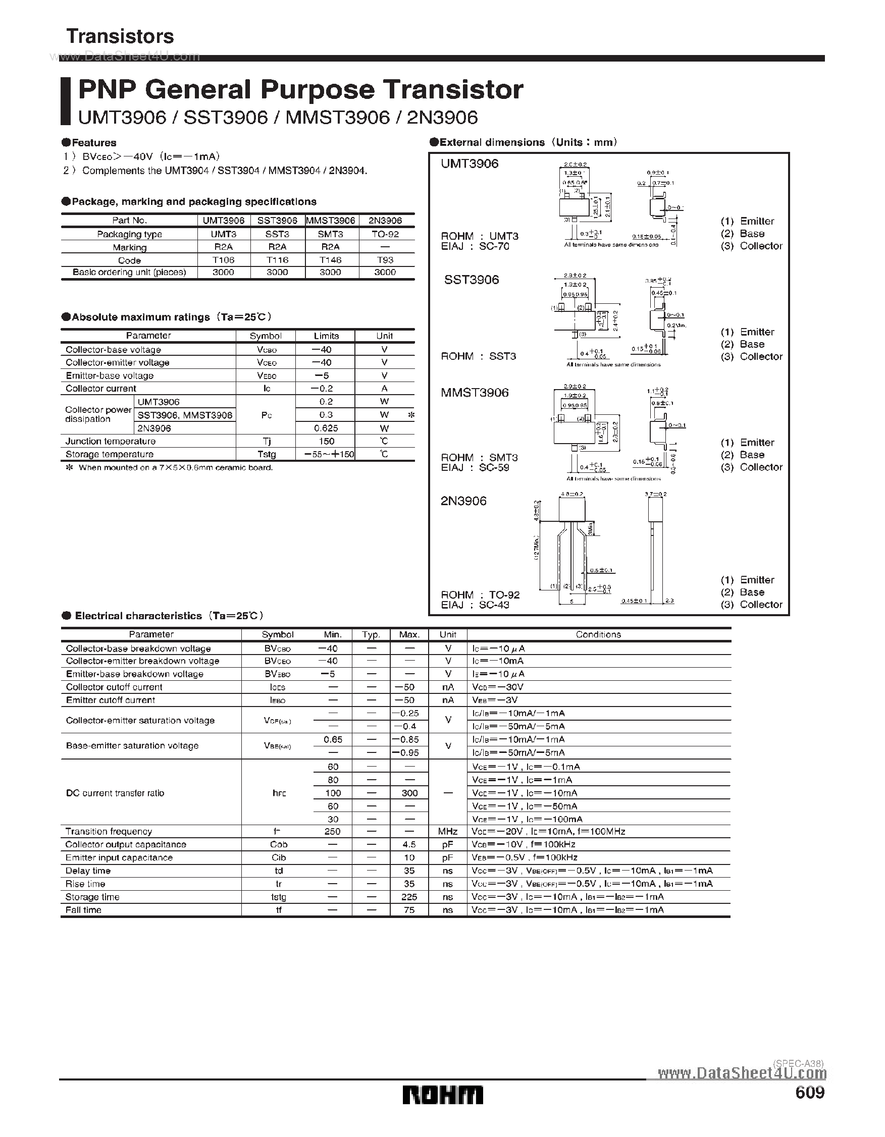 Даташит на микросхему 2N3906 страница 1 Даташит 2N3906 - PNP General Purpose Transistor страница 1