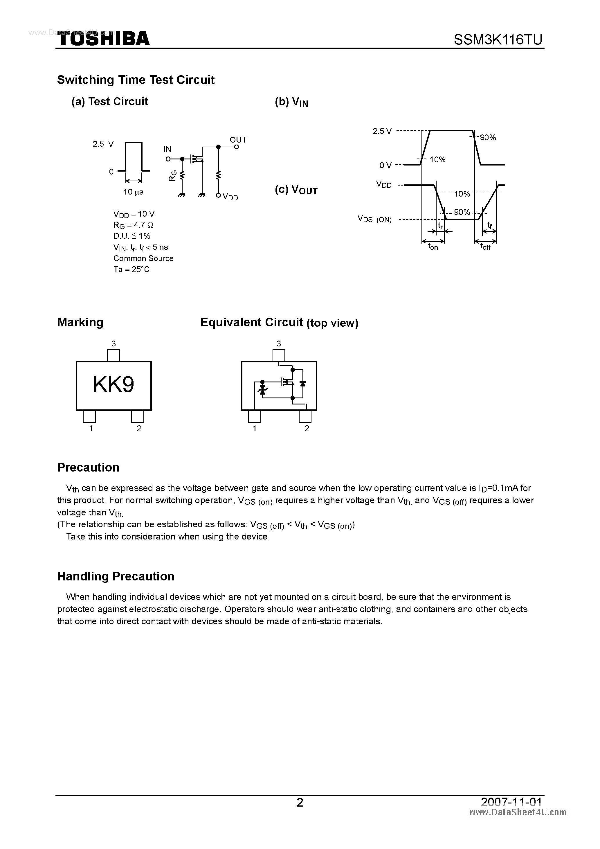 Datasheet SSM3K116TU - Silicon N Channel MOS Type High Speed Switching Applications page 2