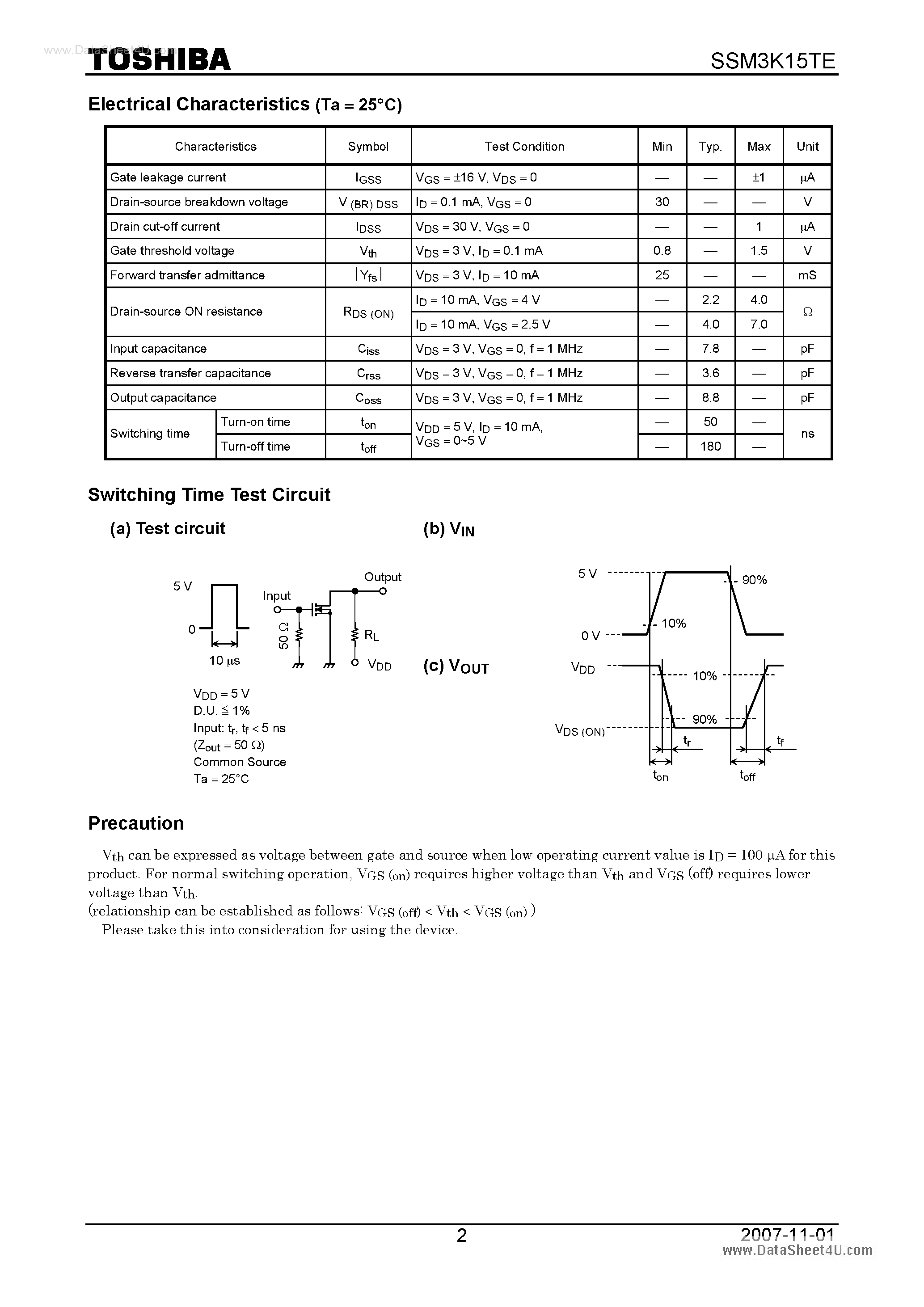 Datasheet SSM3K15TE - High Speed Switching Applications page 2